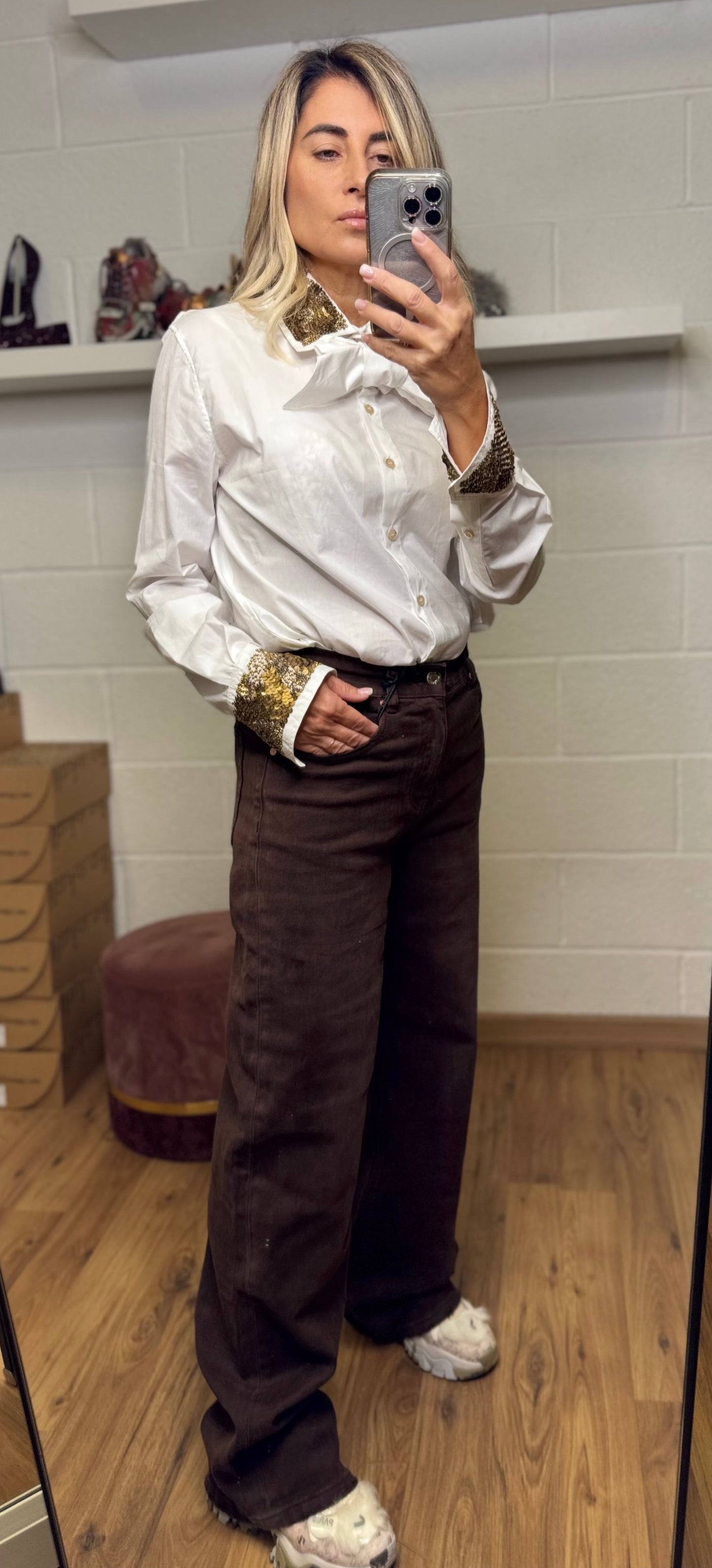 Le Streghe. Denim Wide leg cioccolato