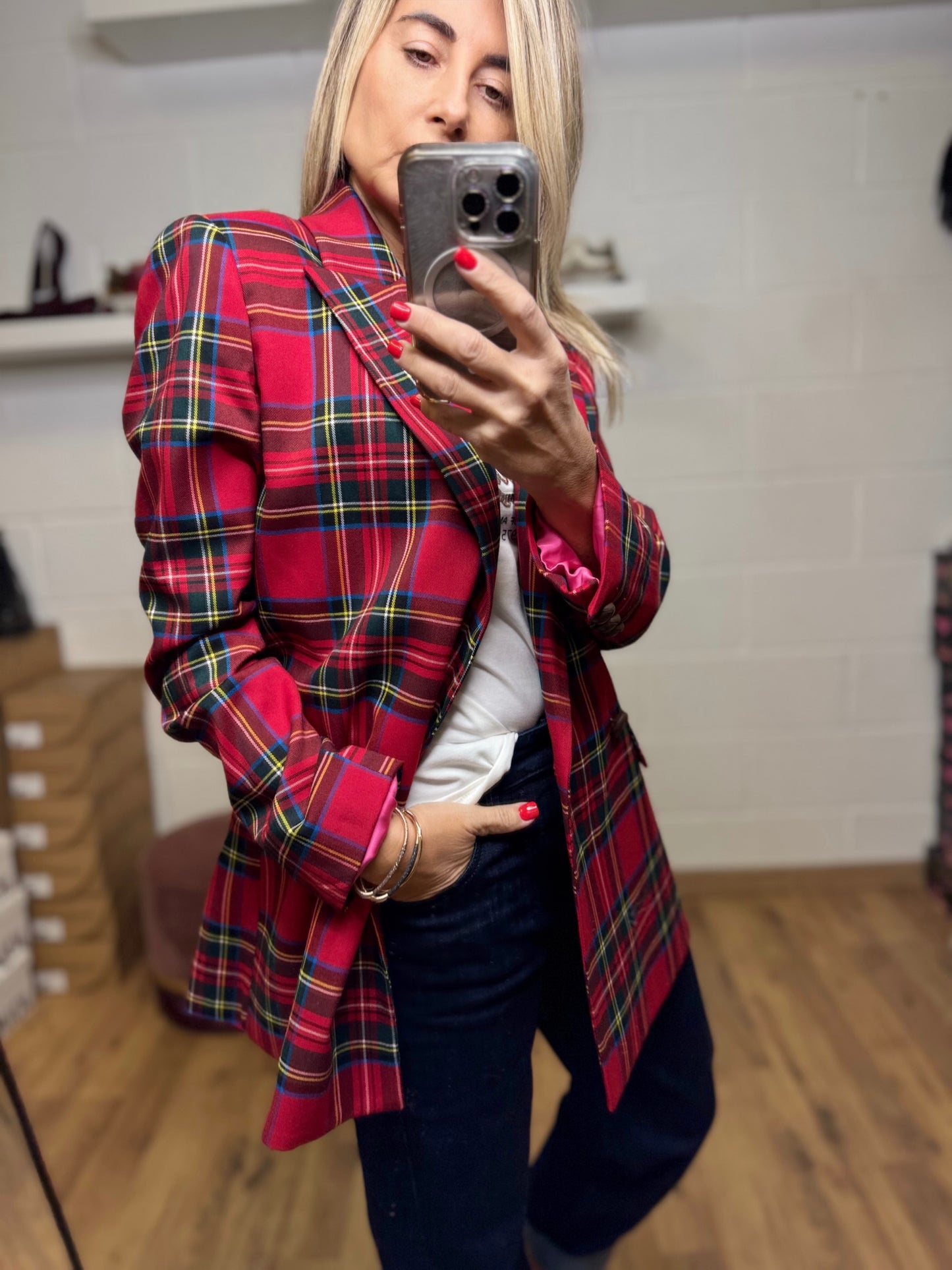Mimi et mama. Blazer tartan rosso
