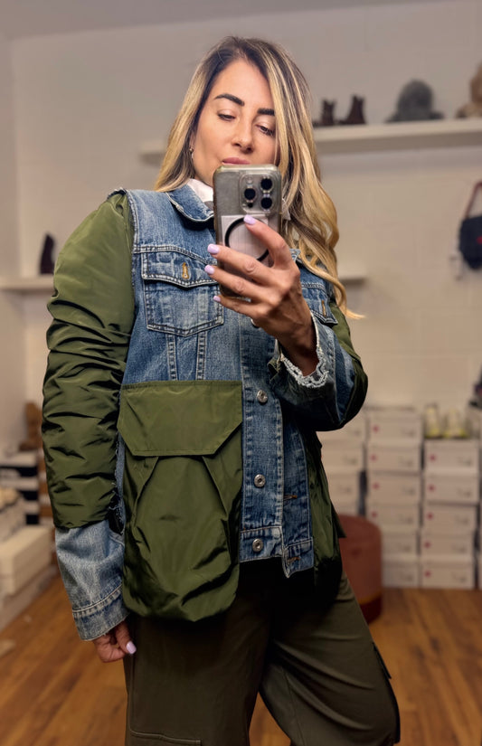 Le Streghe. Giacca vintage denim e tessuto