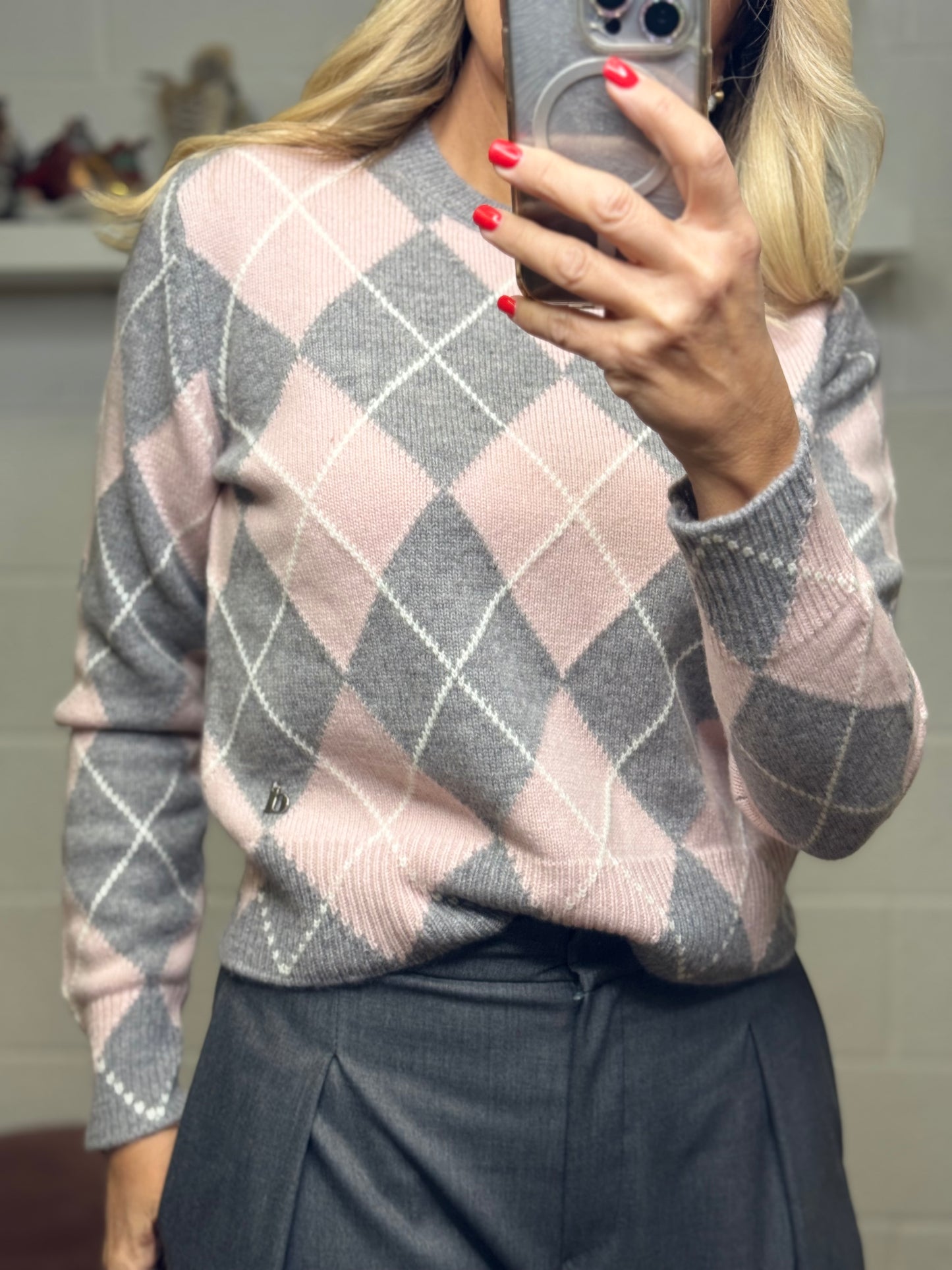 Dixie. Pull a rombi rosa e grigio-50%