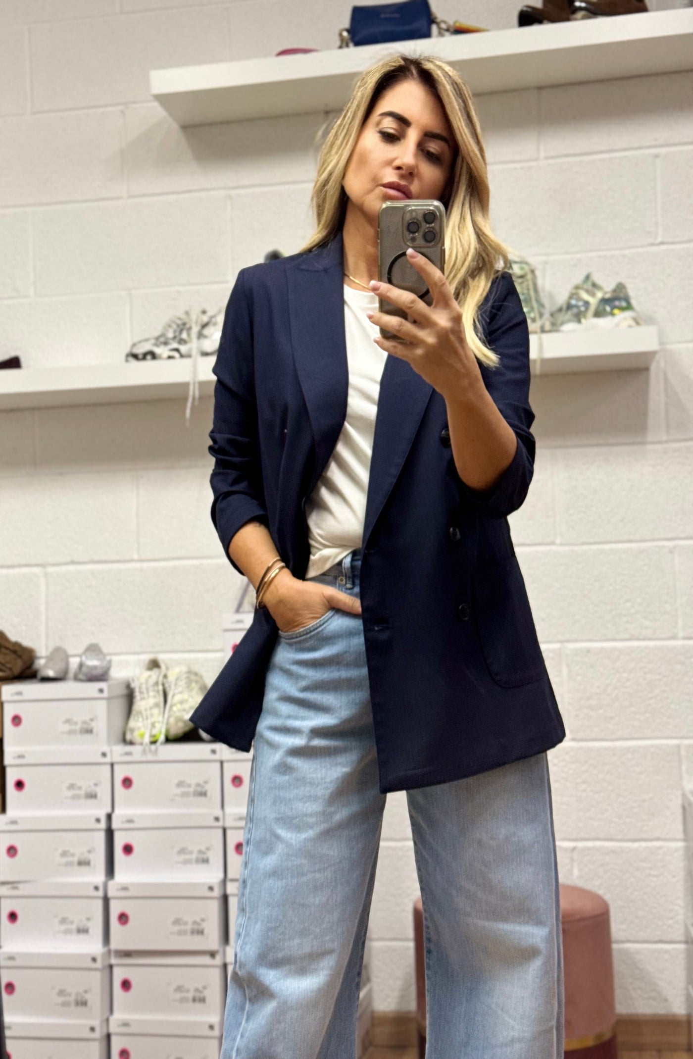Myths. Blazer in fresco Lana stretch blu