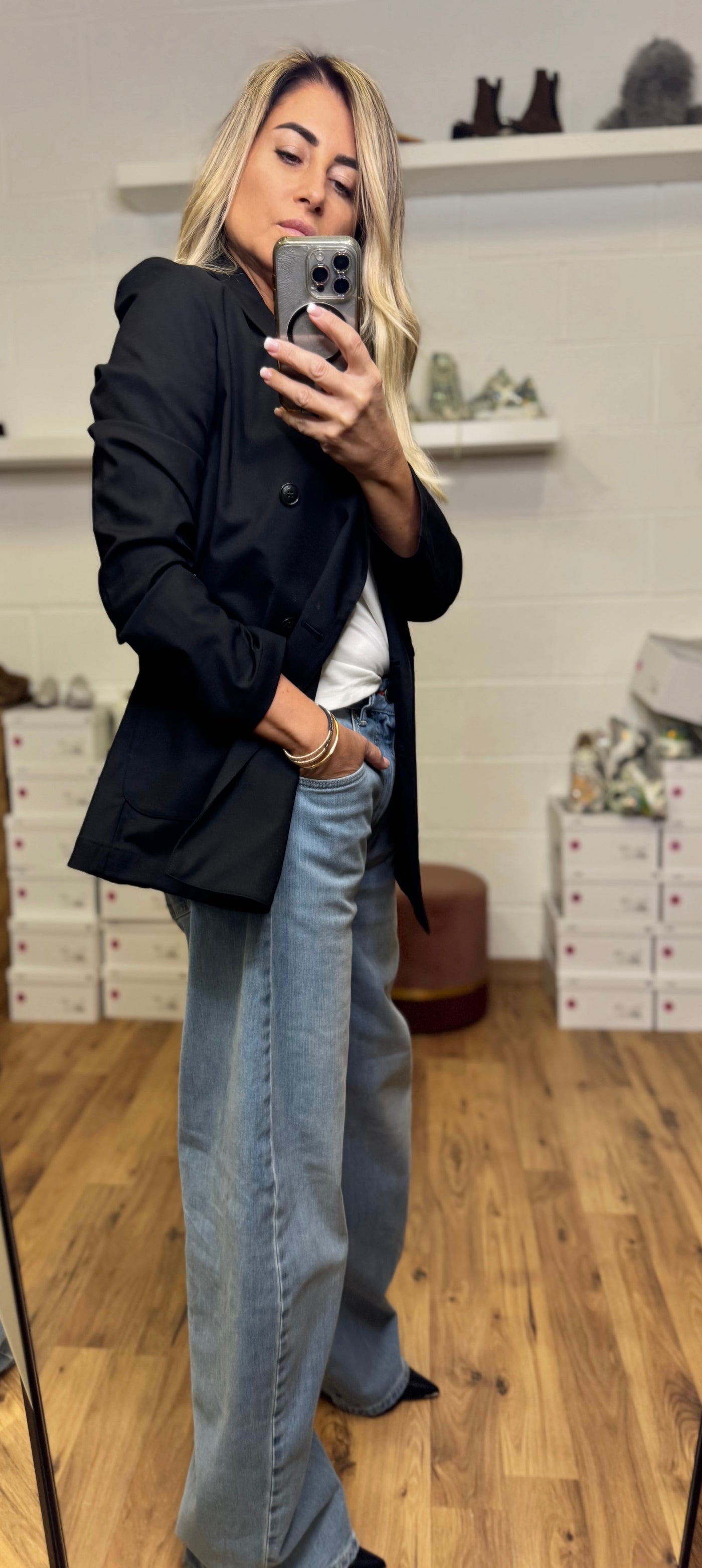 Myths. Blazer saroriale in fresco lana stretch nero