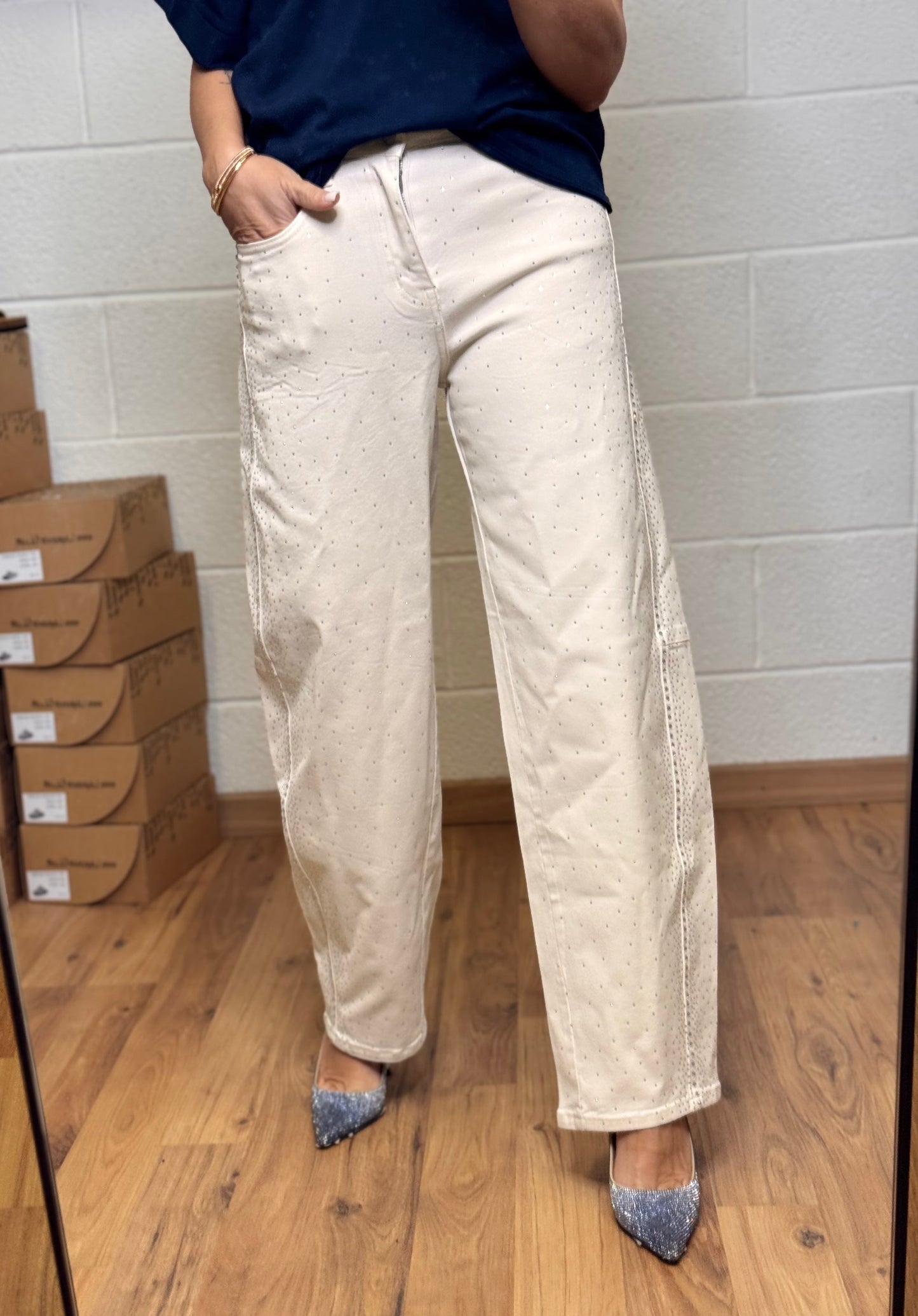 Le Streghe. Denim bianco con Swarovski