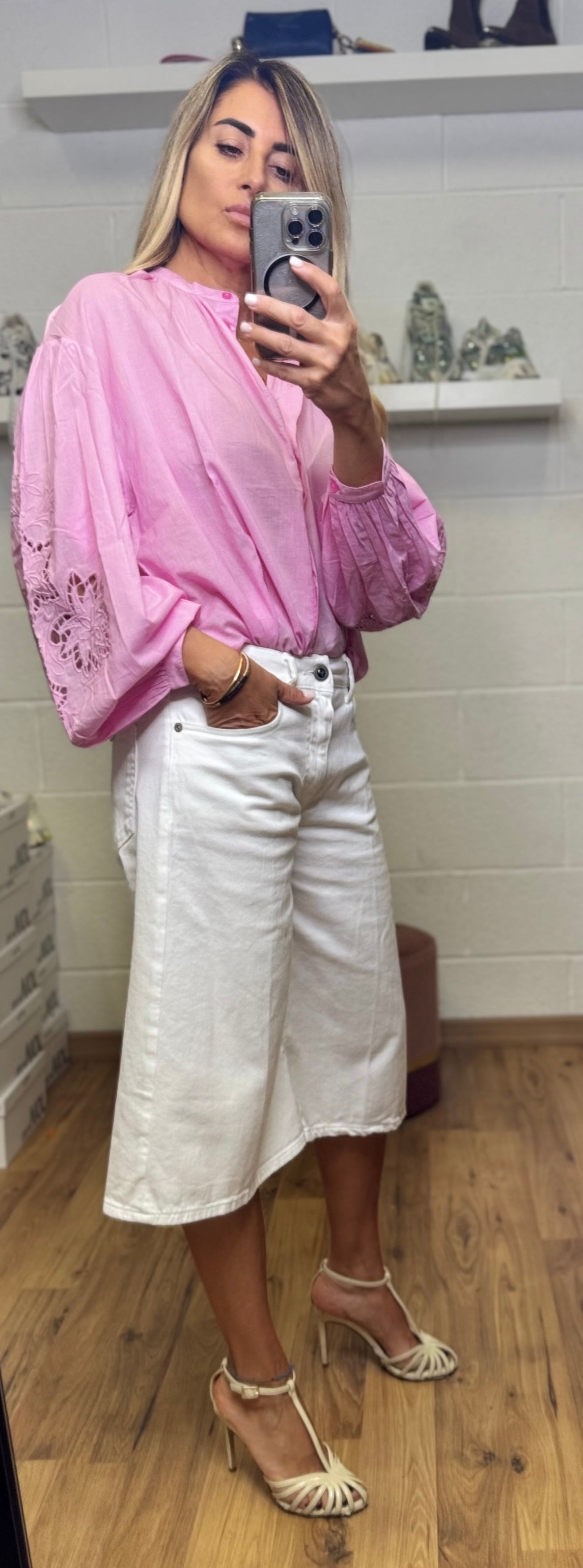 Emma red. Camicia in mussola di cotone rosa