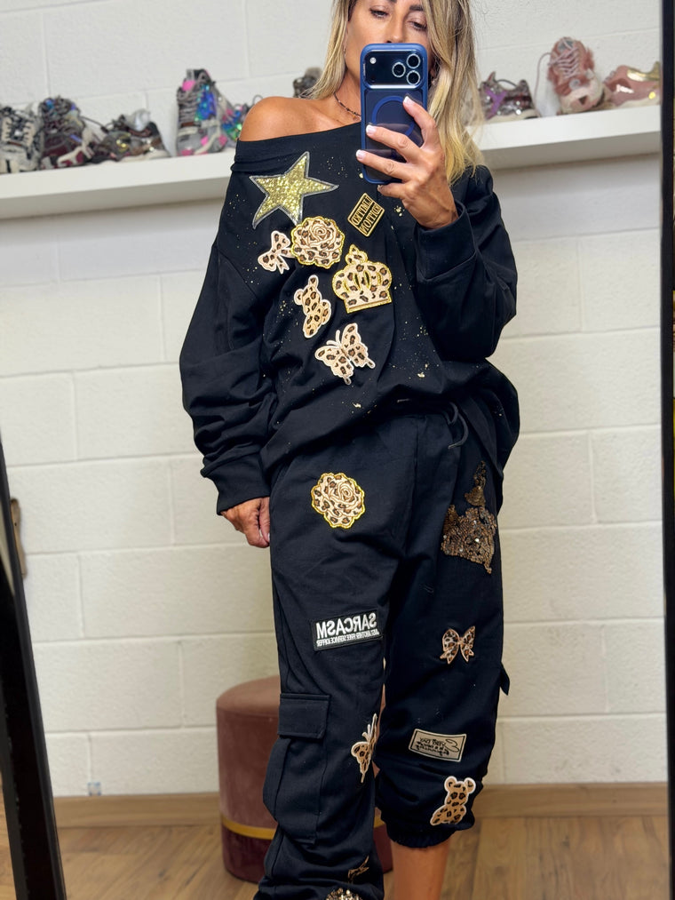 Abpink.Felpa oversize patch gioiello