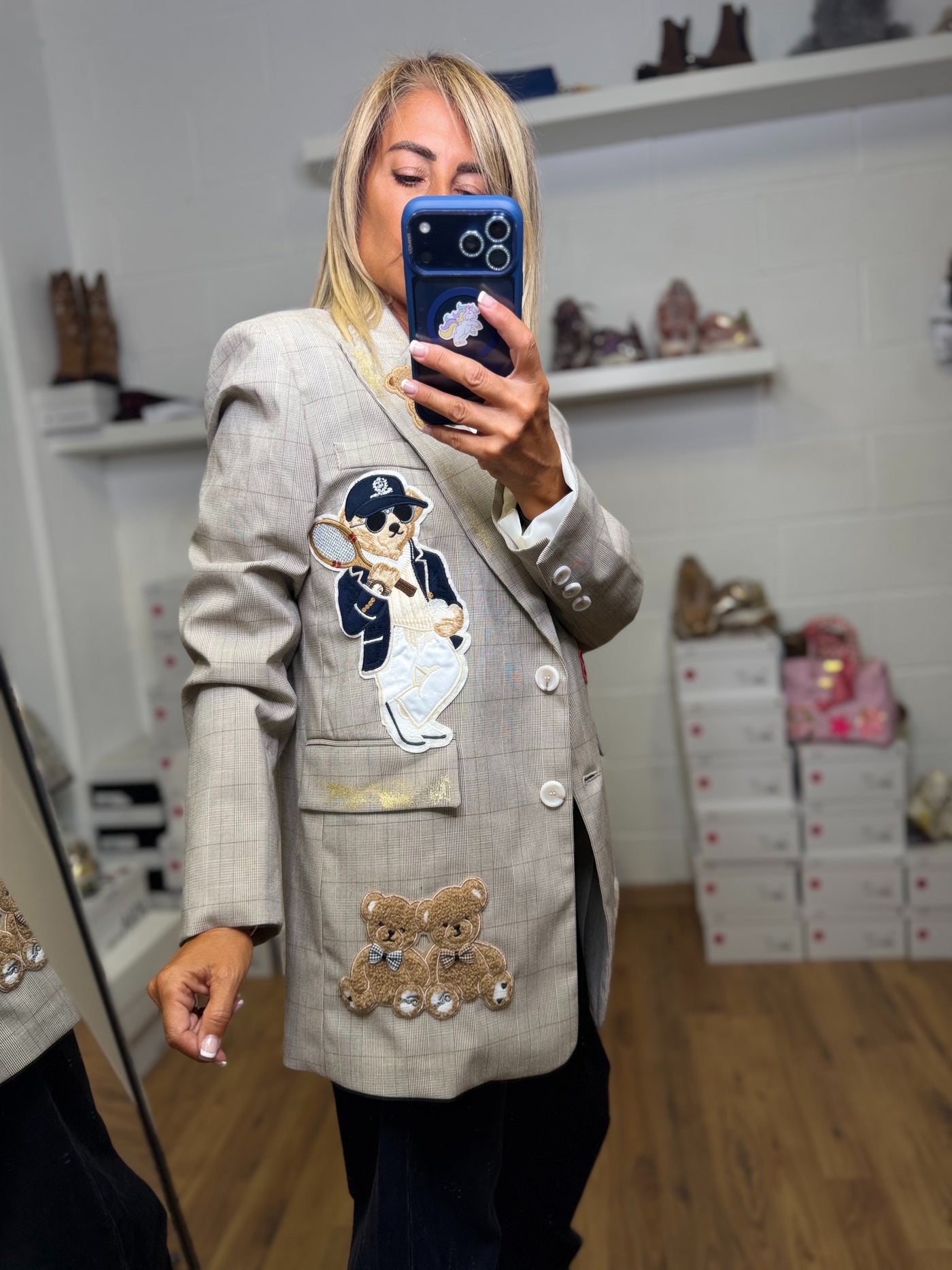 Abpink. Blazer check con patch Teddy