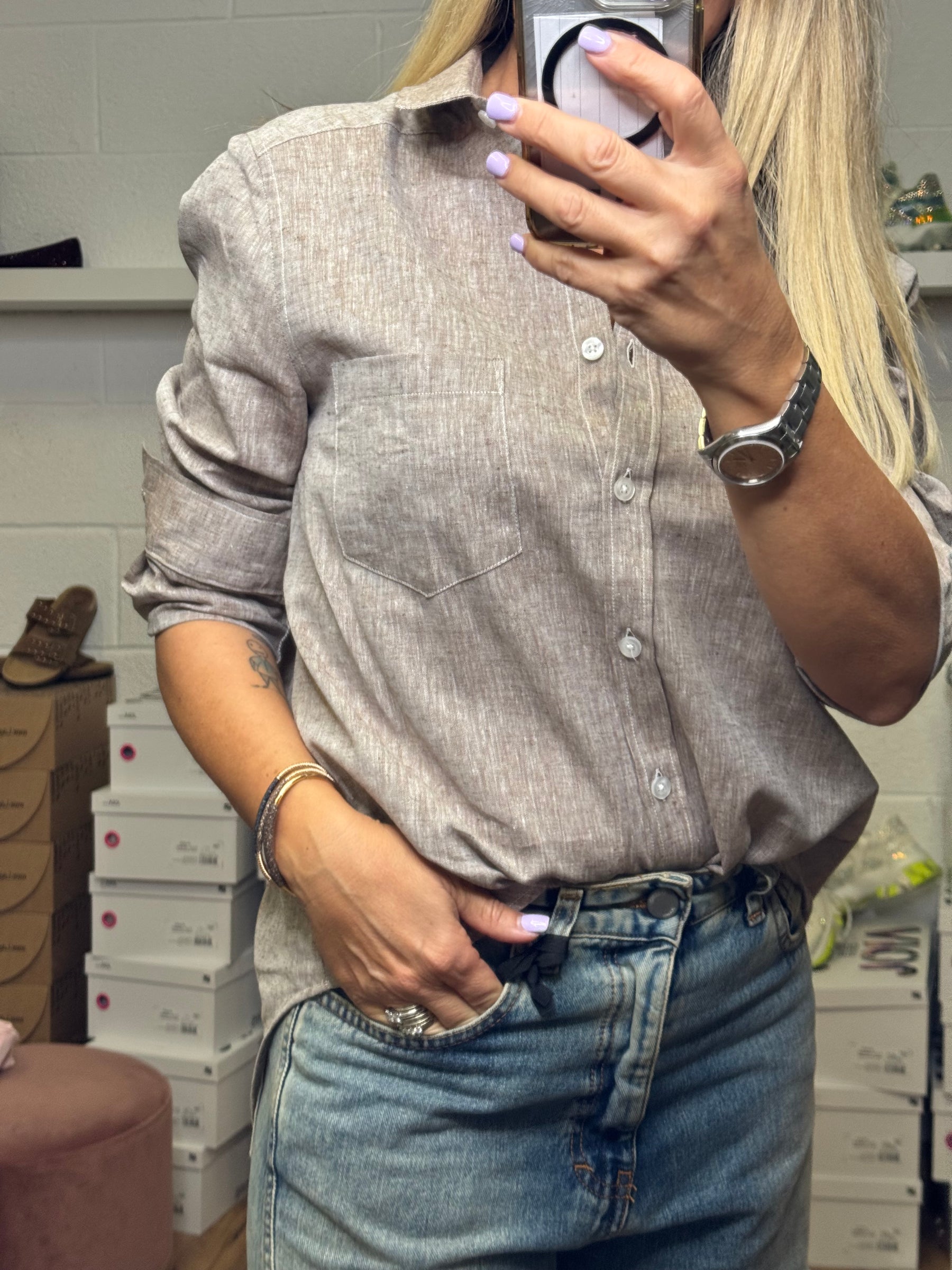 GMF. Camicia lino e cotone tortora-50%