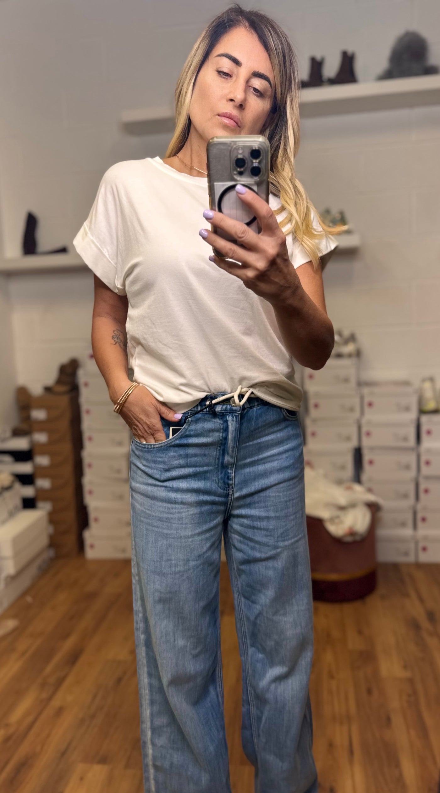 Le Streghe. Jeans Wide Leg Denim Lavaggio Medio-50%