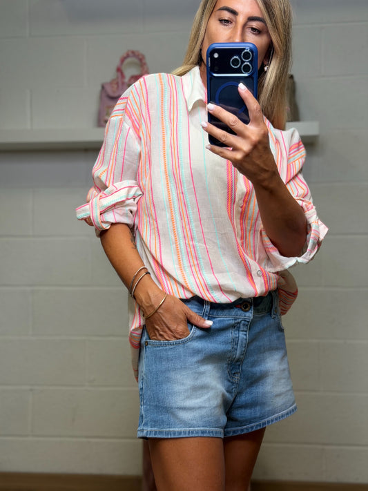 Abpink. Camicia rigata multicolor