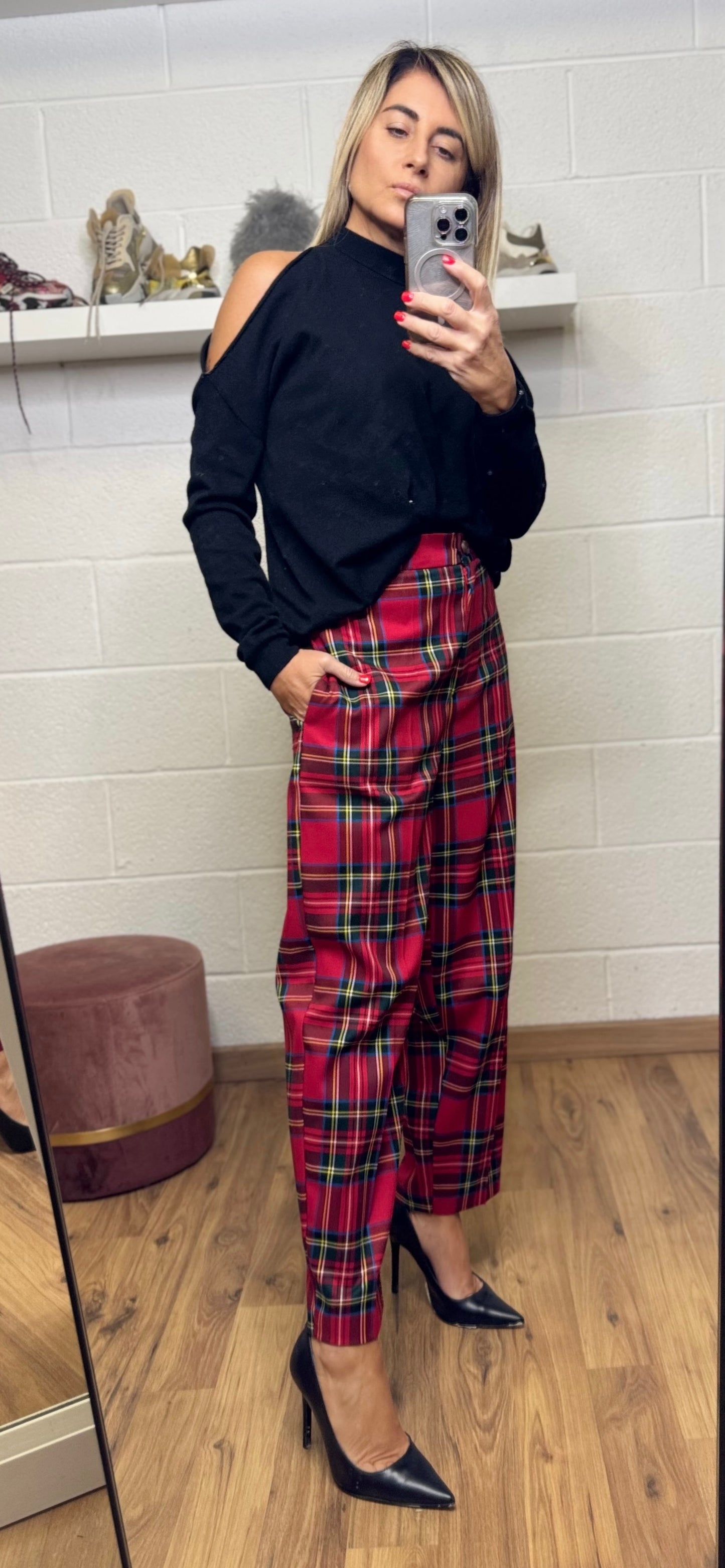 Mimi et mama. Pantalone tartan rosso