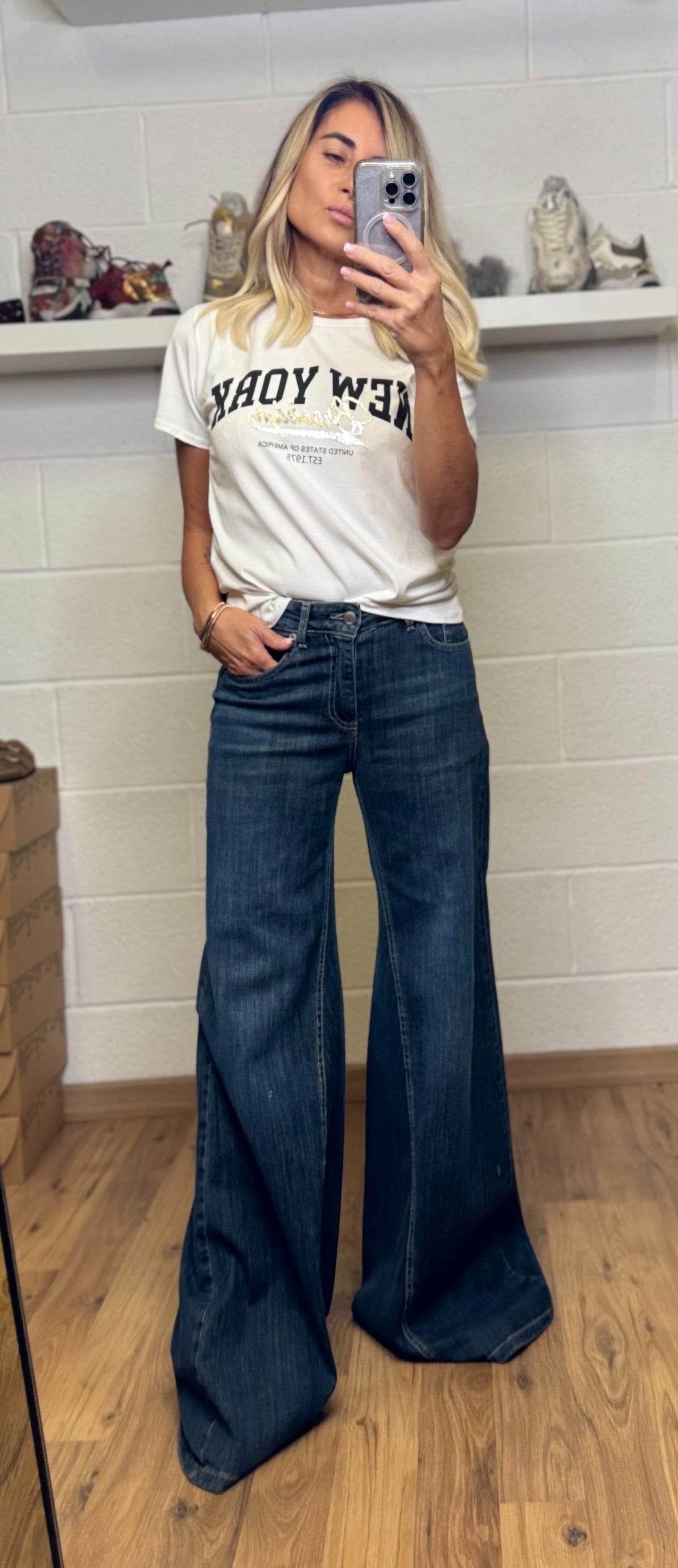 Le Streghe. Denim wide leg elasticizzato