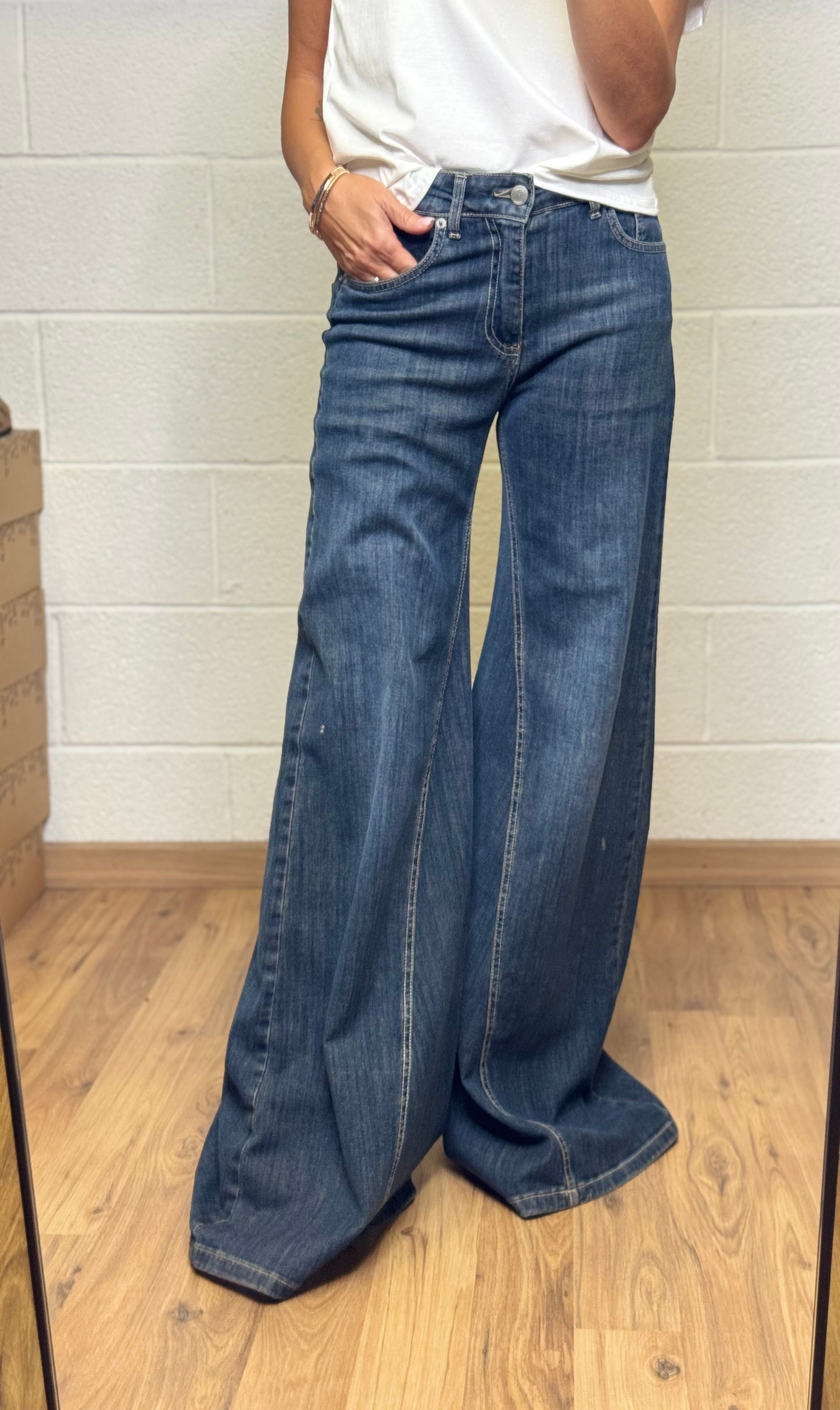 Le Streghe. Denim wide leg elasticizzato