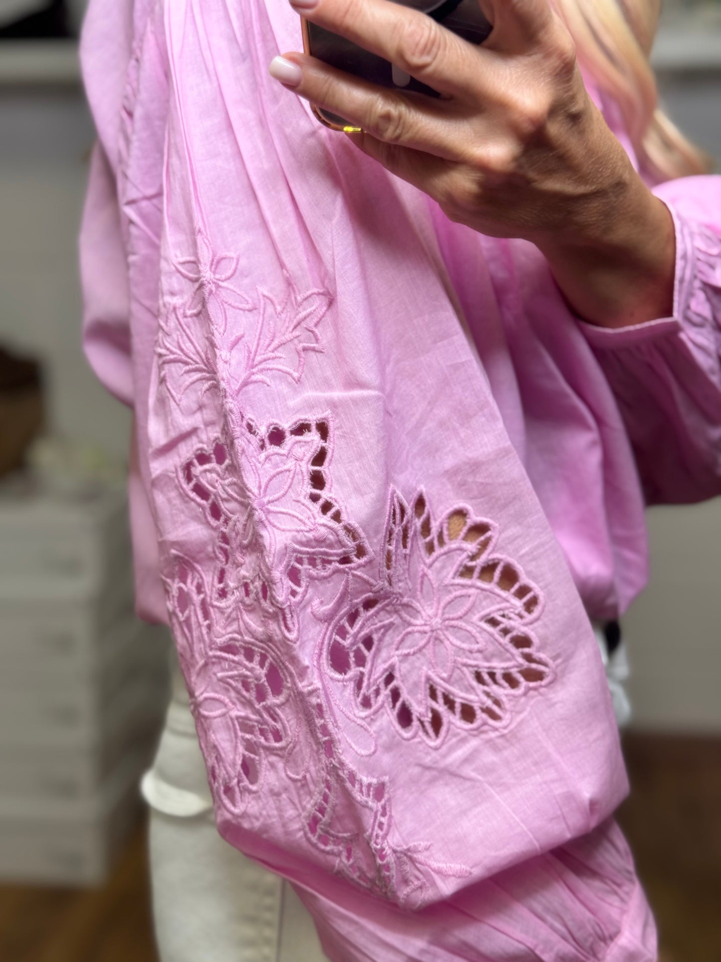 Emma red. Camicia in mussola di cotone rosa