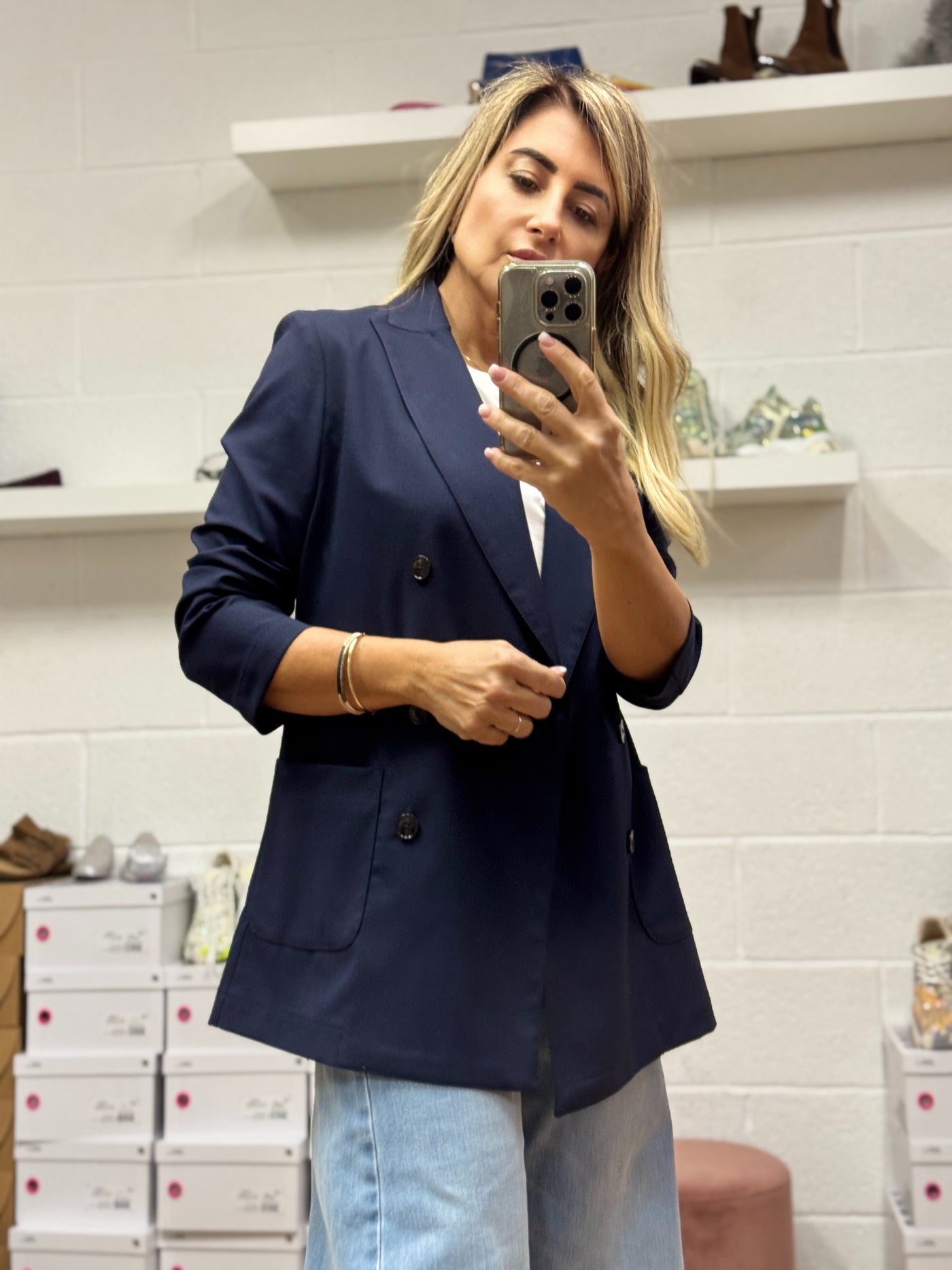 Myths. Blazer in fresco Lana stretch blu