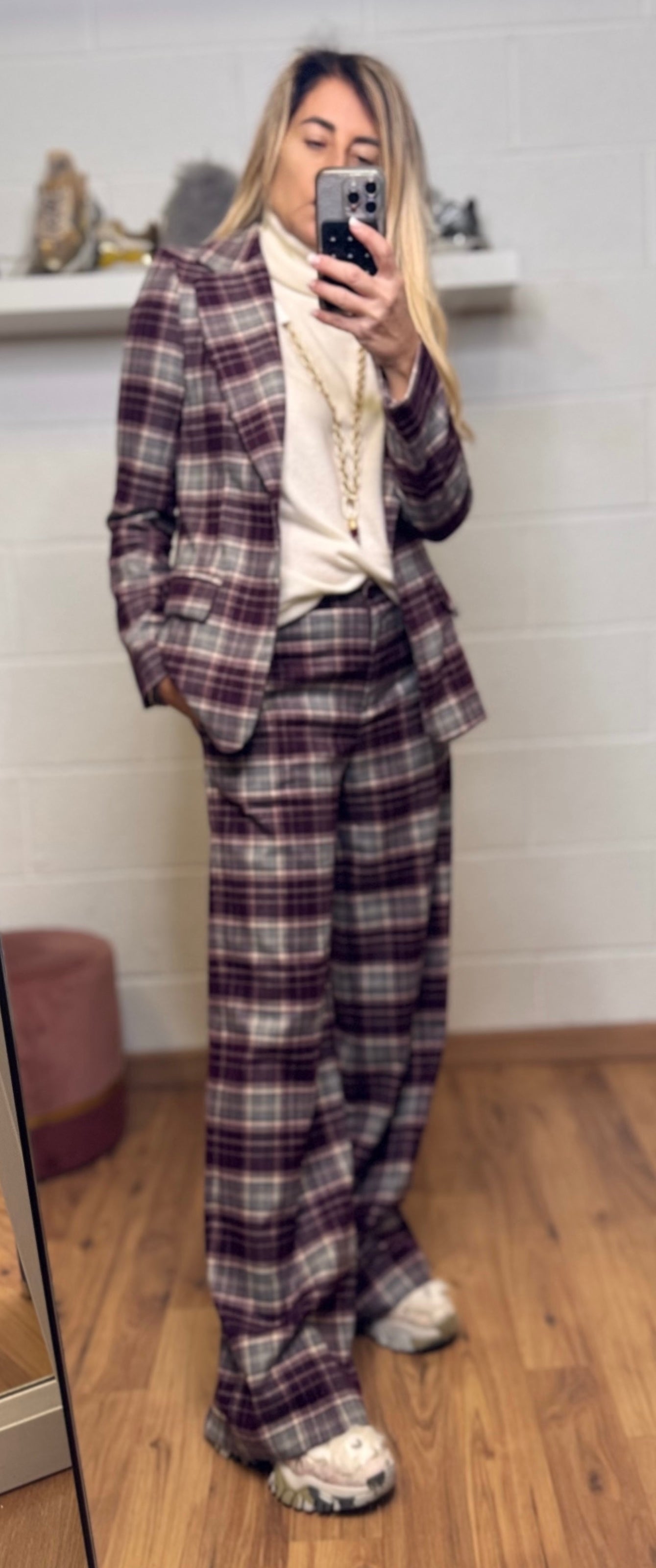 Le Streghe. Blazer check burgundy-60%