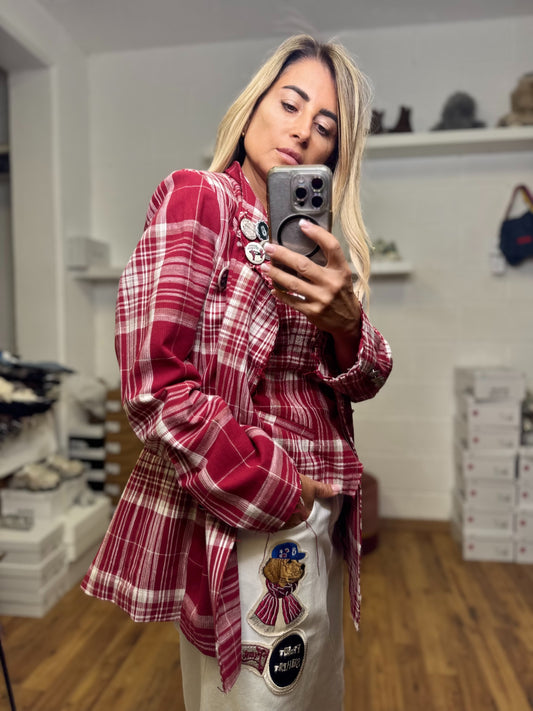 Front Street. Blazer check rosso e bianco