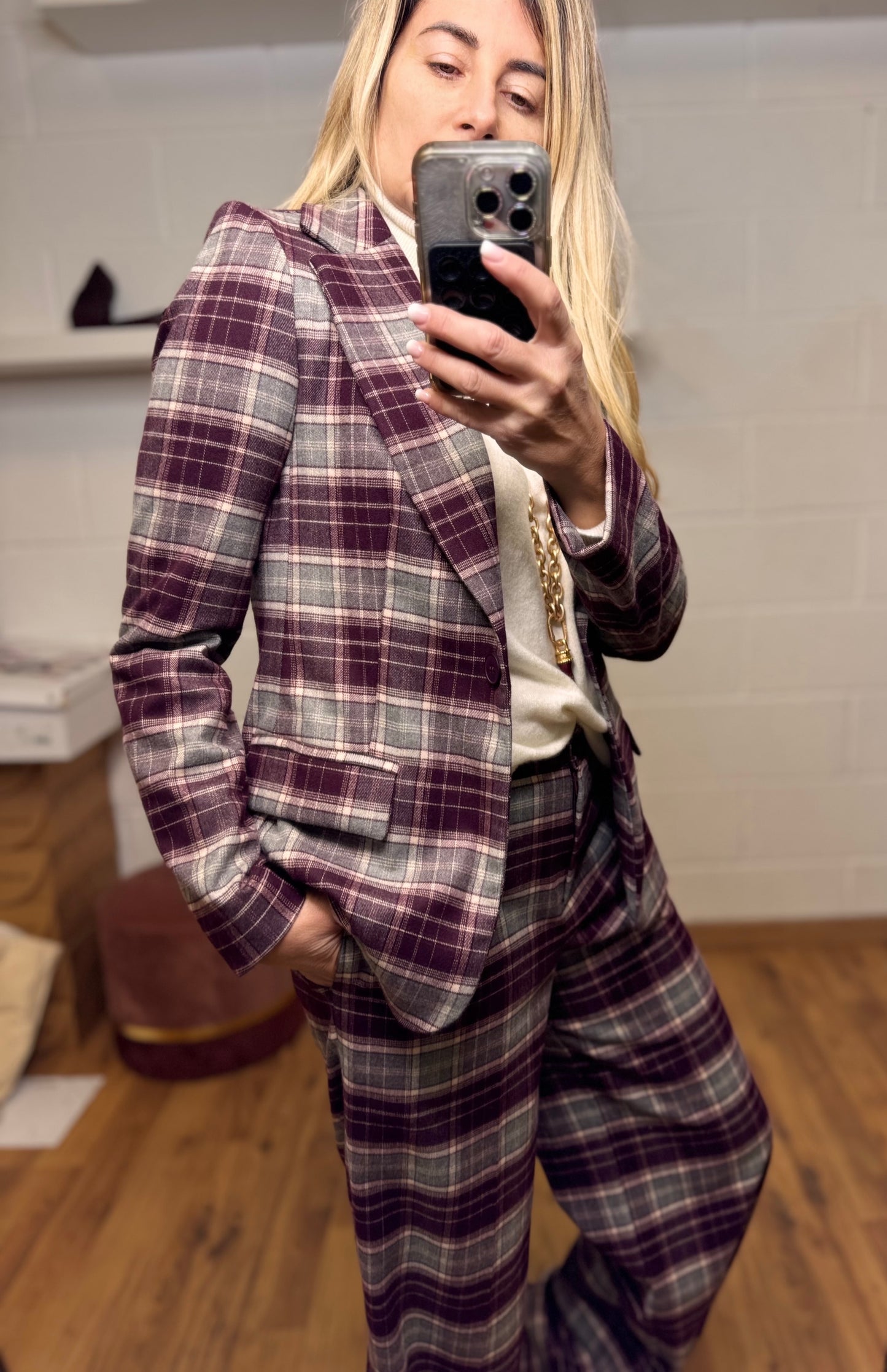 Le Streghe. Blazer check burgundy-60%