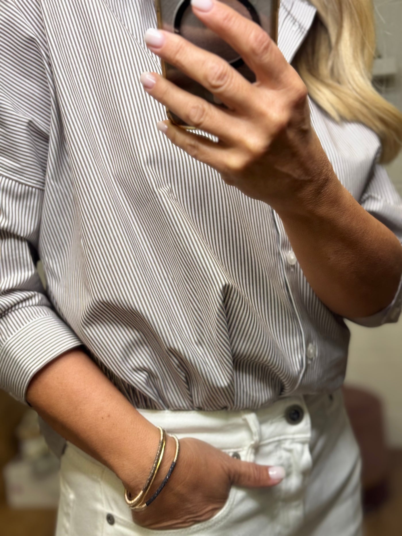 GMF. Camicia a righe cioccolato-50%