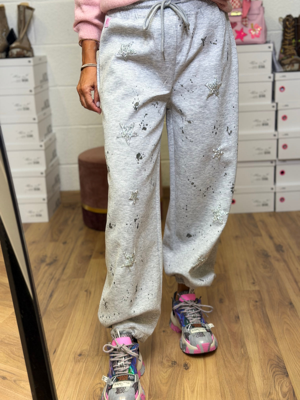 Abpink. Pantalone jogger patch grigio