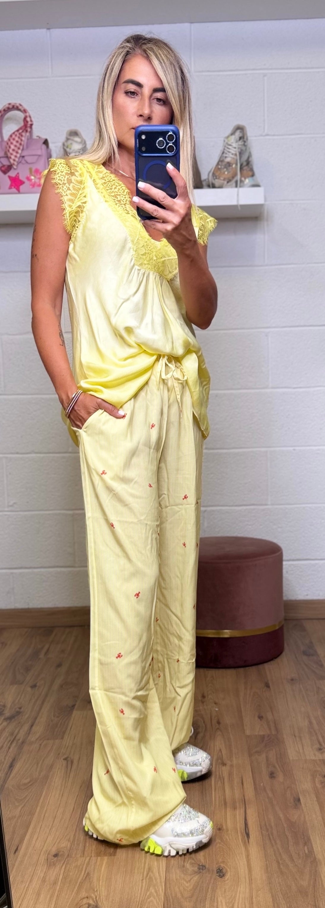 Abpink. Top in viscosa e pantalone in cotone leggero