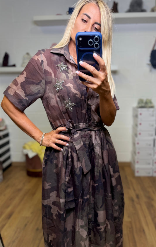 ABpink. Chemisier camouflage in mussola di cotone-20%