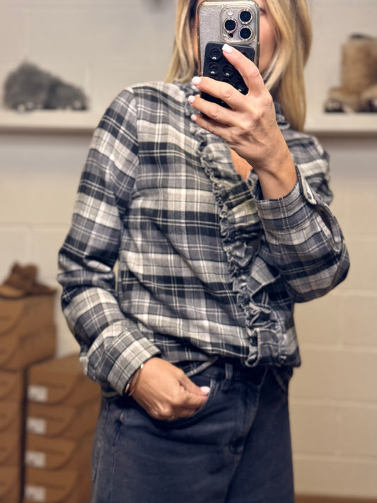 Le Streghe. Camicia check con rouches. -60%