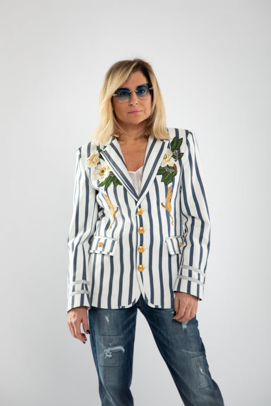 Le Cruel. Blazer bianco e blu