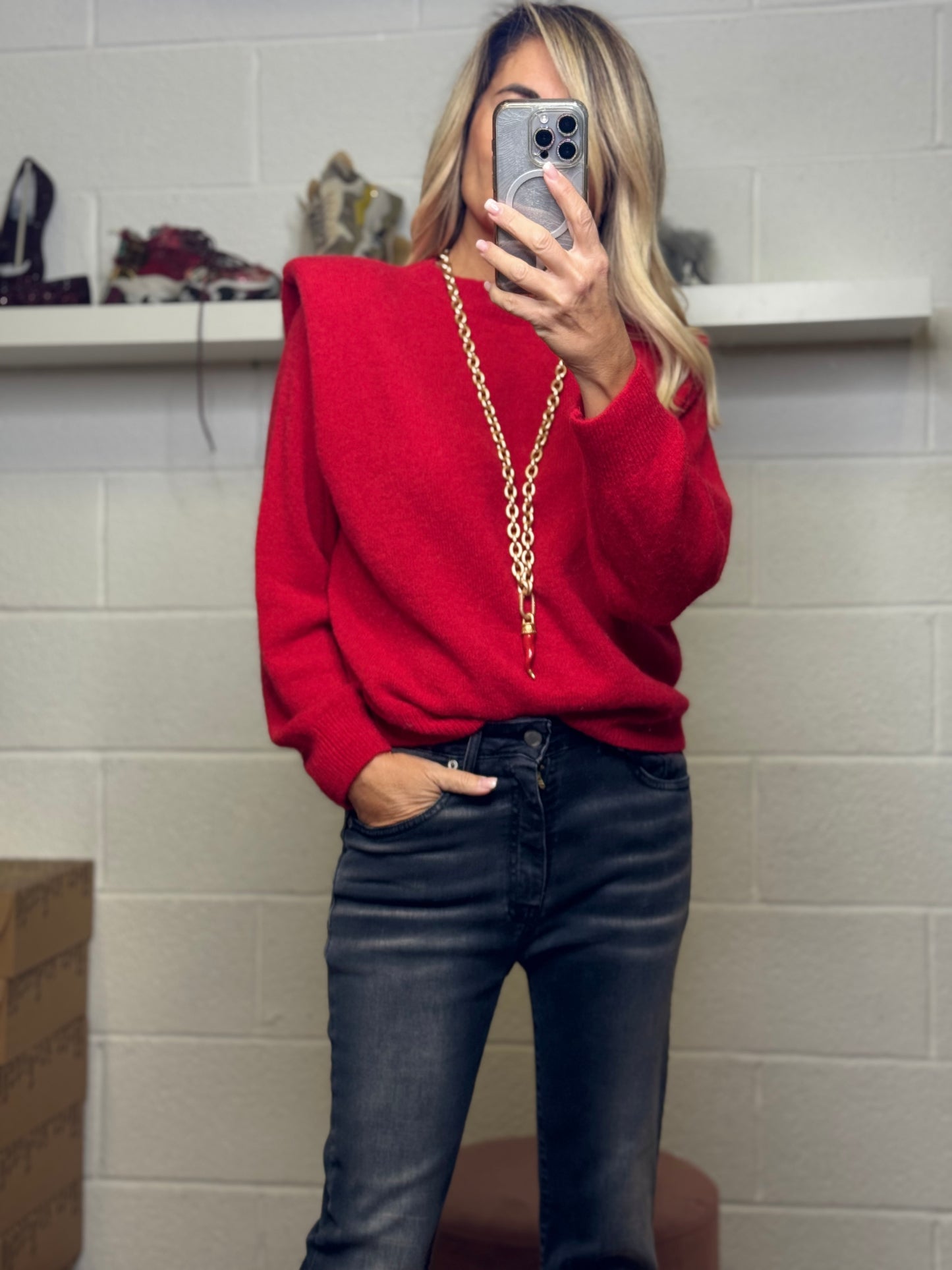 Dixie. Pull rosso con spallina