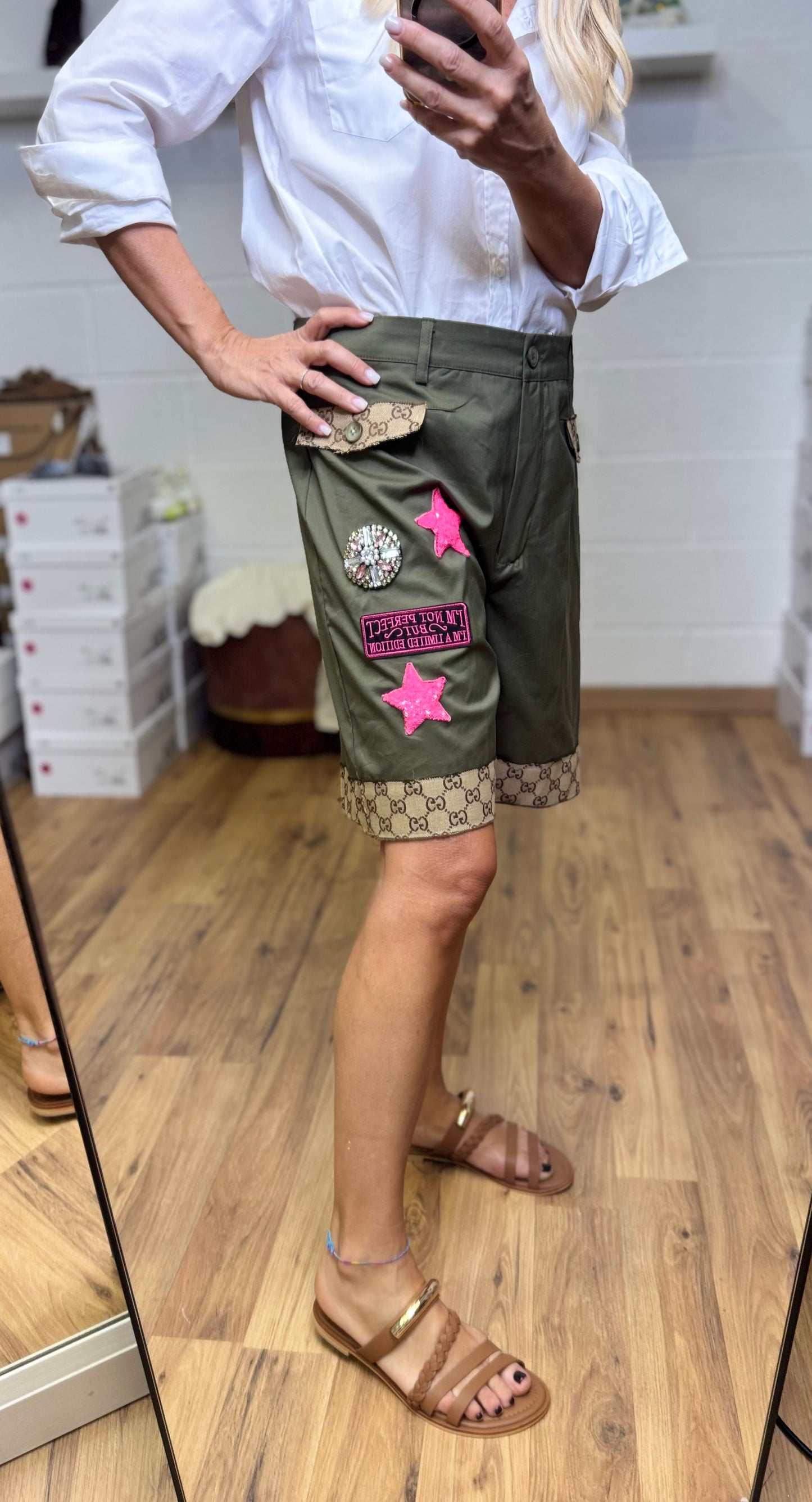 AB Pink. Bermuda patchwork in cotone elasticizzato