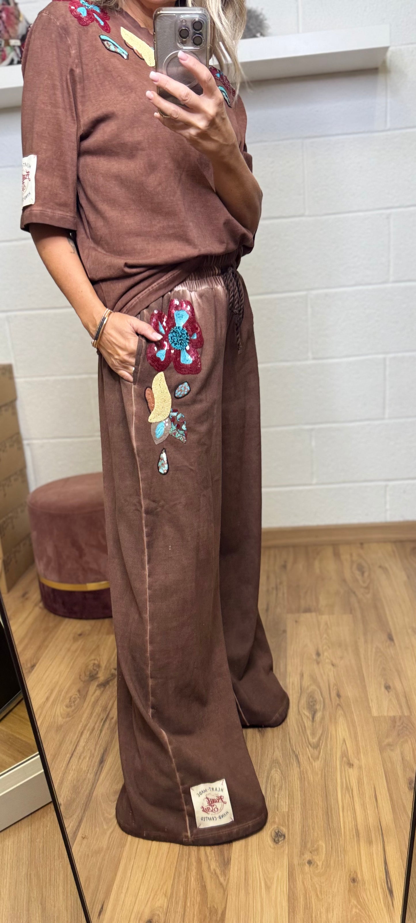 Front Street. Pantalone cioccolato wide leg