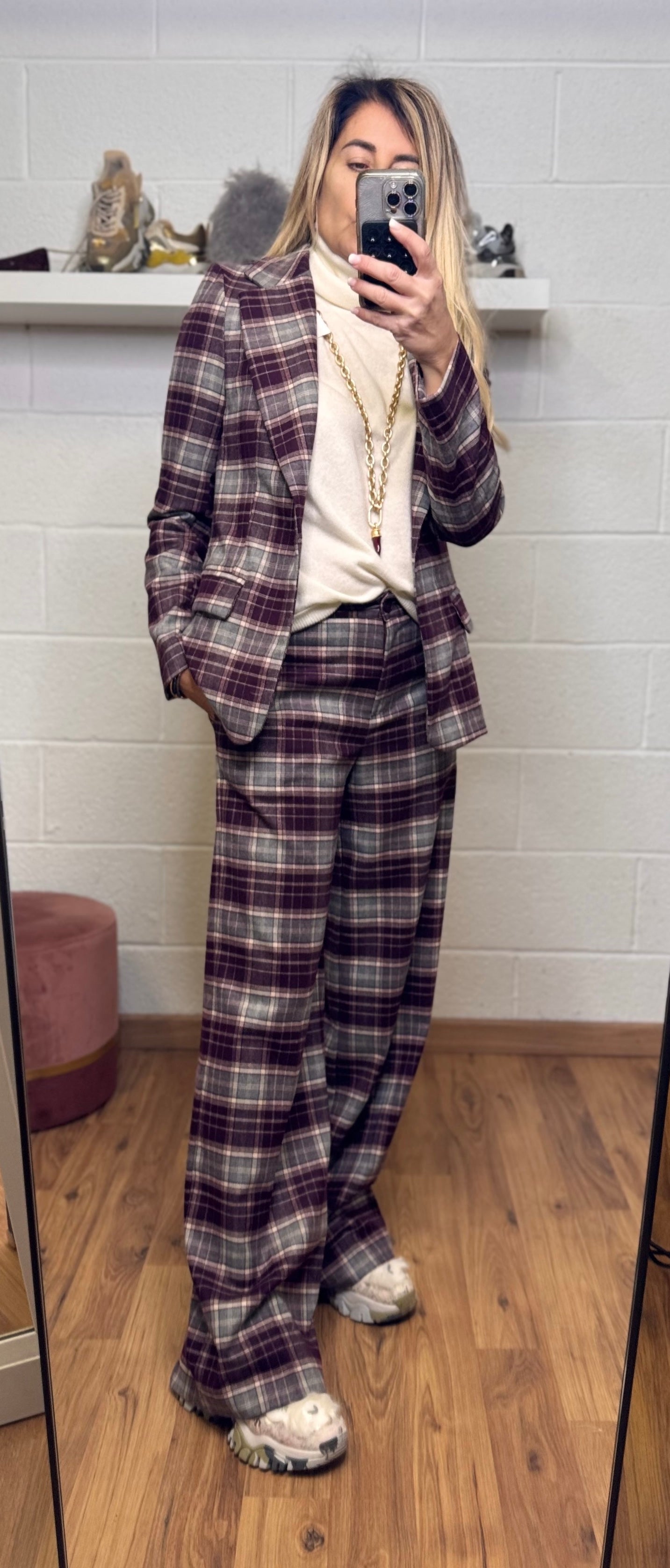 Le Streghe. Blazer check burgundy-60%