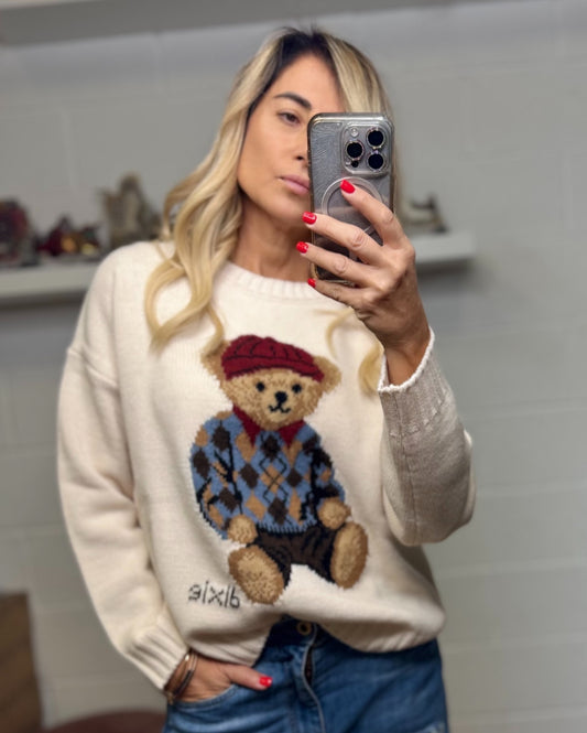 Dixie. Pull bianco orsetto-50%