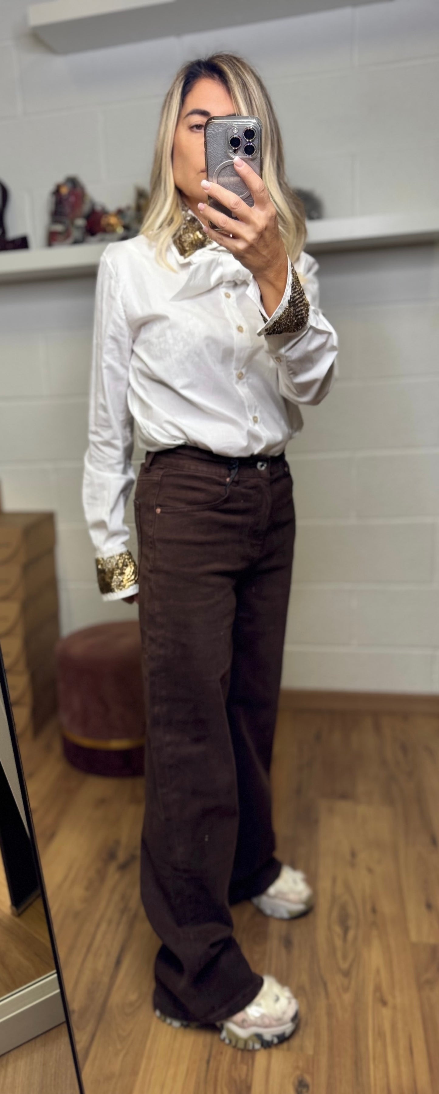 Le Streghe. Denim Wide leg cioccolato