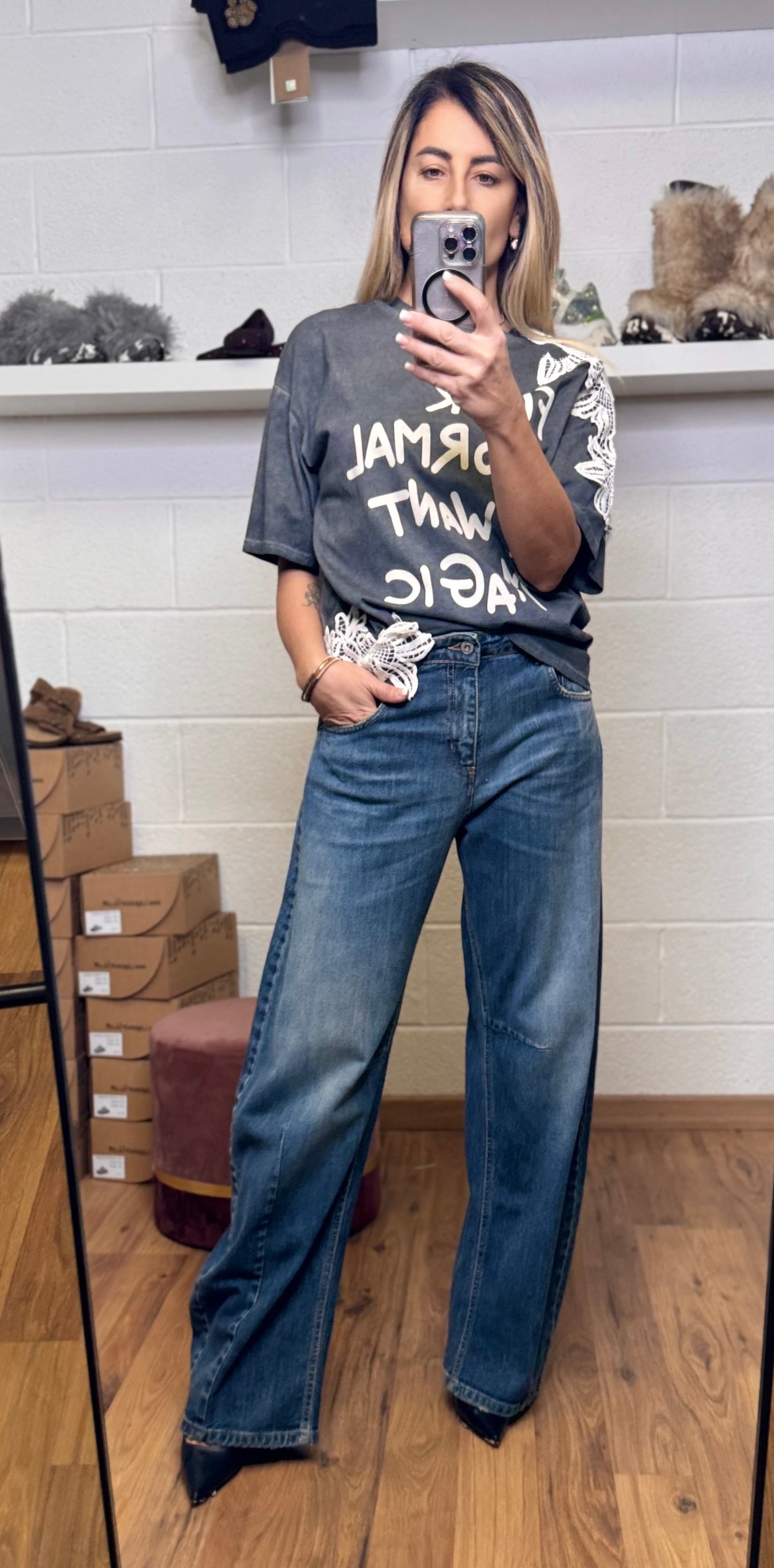 Dixie. T-shirt griglia con pizzo