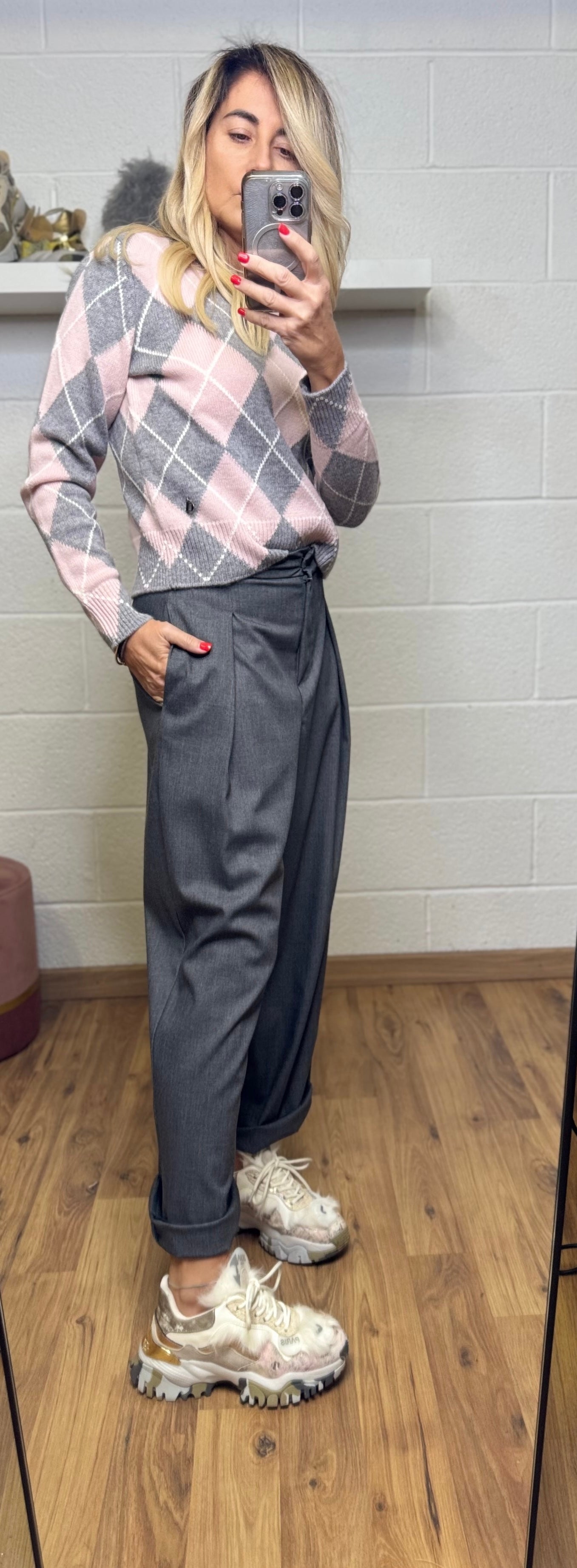 Dixie. Pull a rombi rosa e grigio-50%