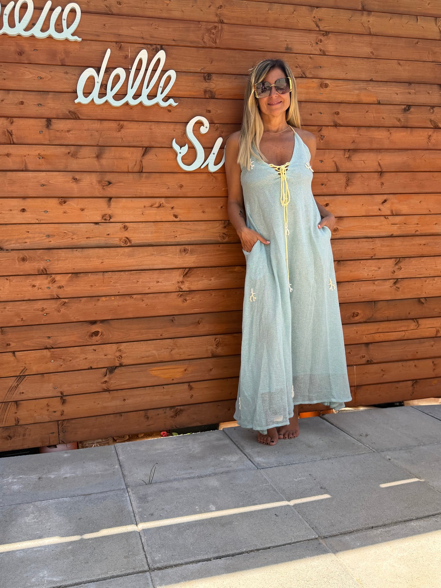 Be Sunset. Abito corallo verde acqua