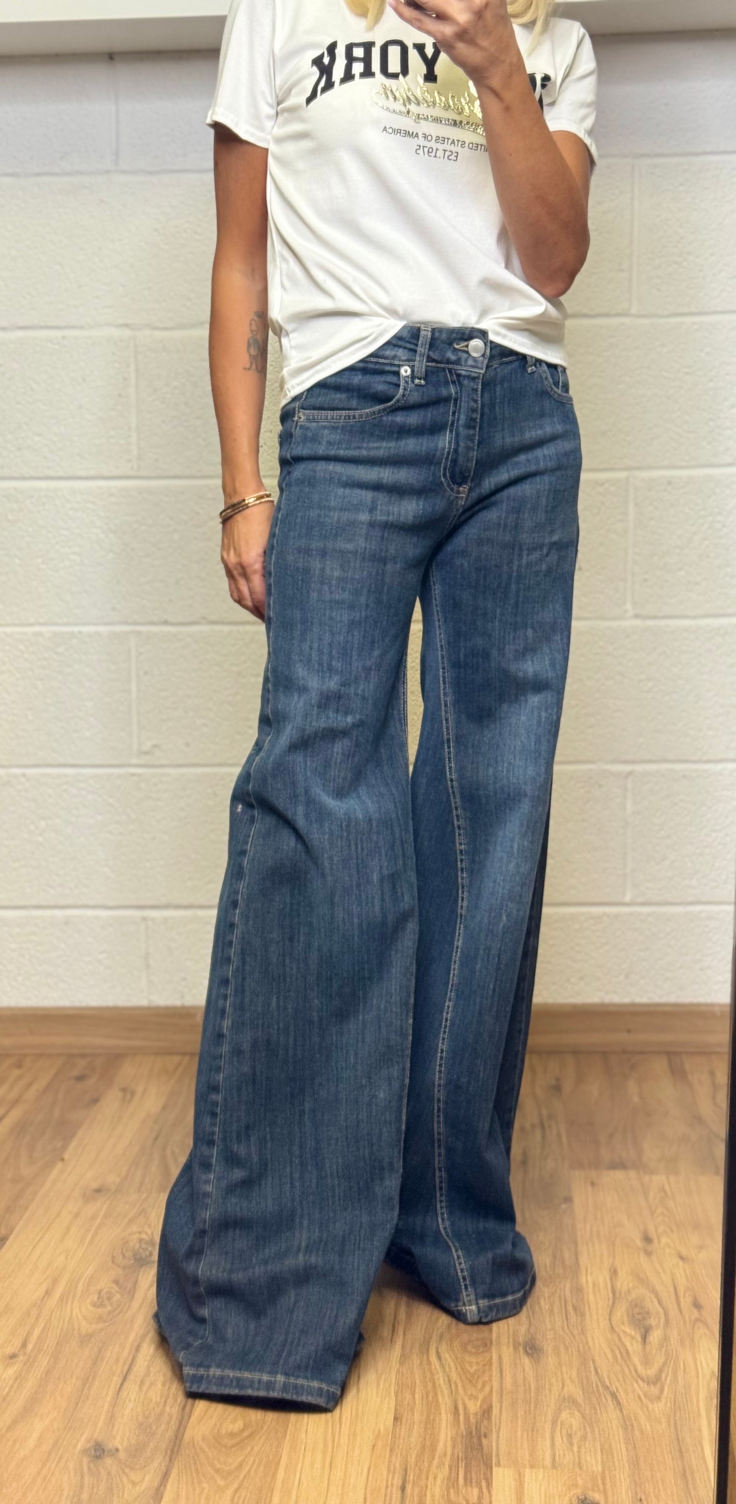 Le Streghe. Denim wide leg elasticizzato