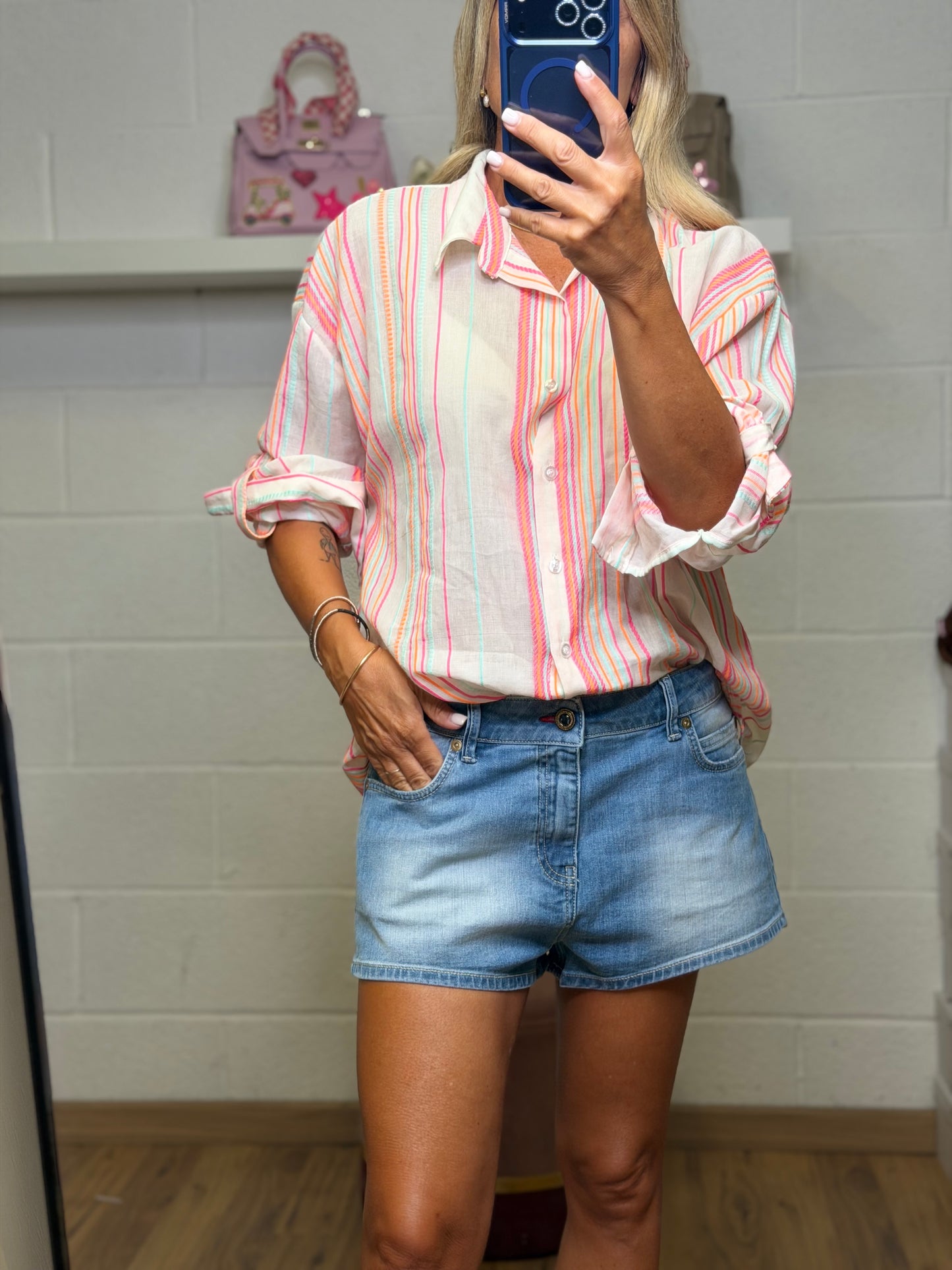 Abpink. Camicia rigata multicolor