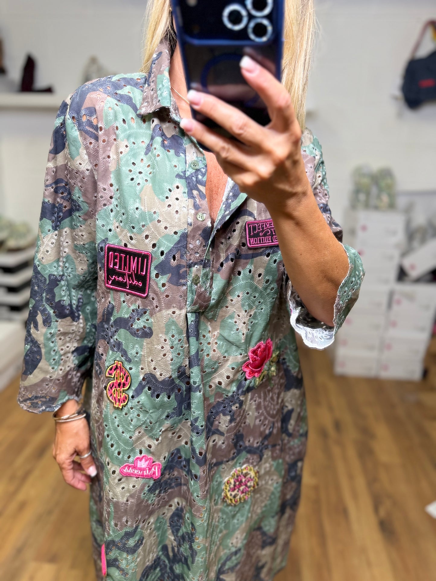 ABpink. Abito Chemisier Sangallo Camouflage Patch