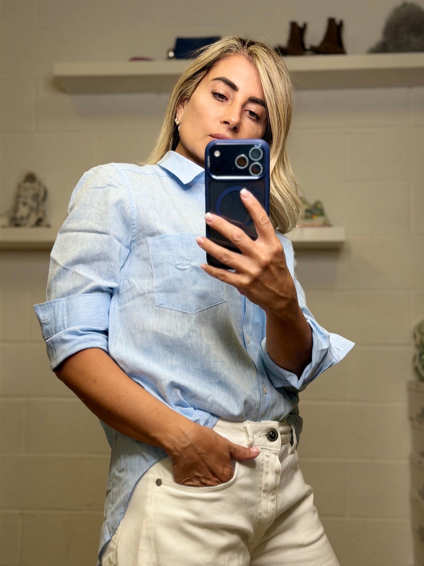 GMF. Camicia in lino azzurra-50%