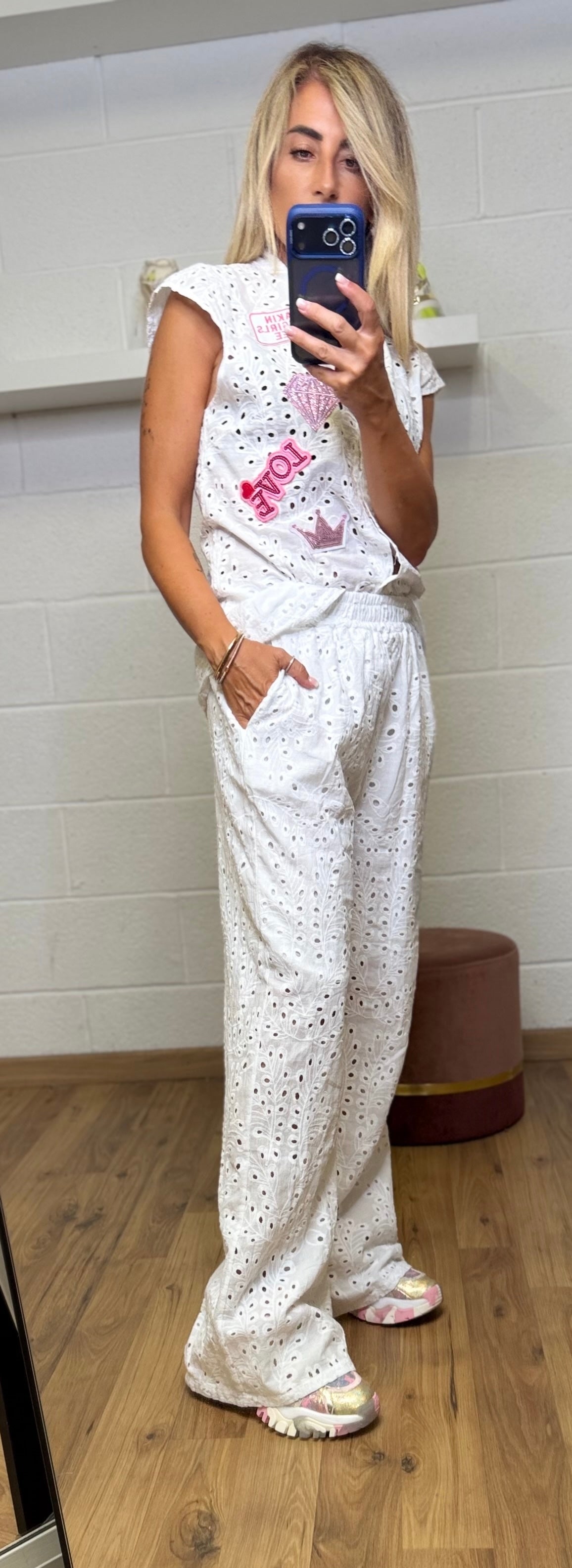 ABpink. Completo Sangallo Patch Couture – Bianco