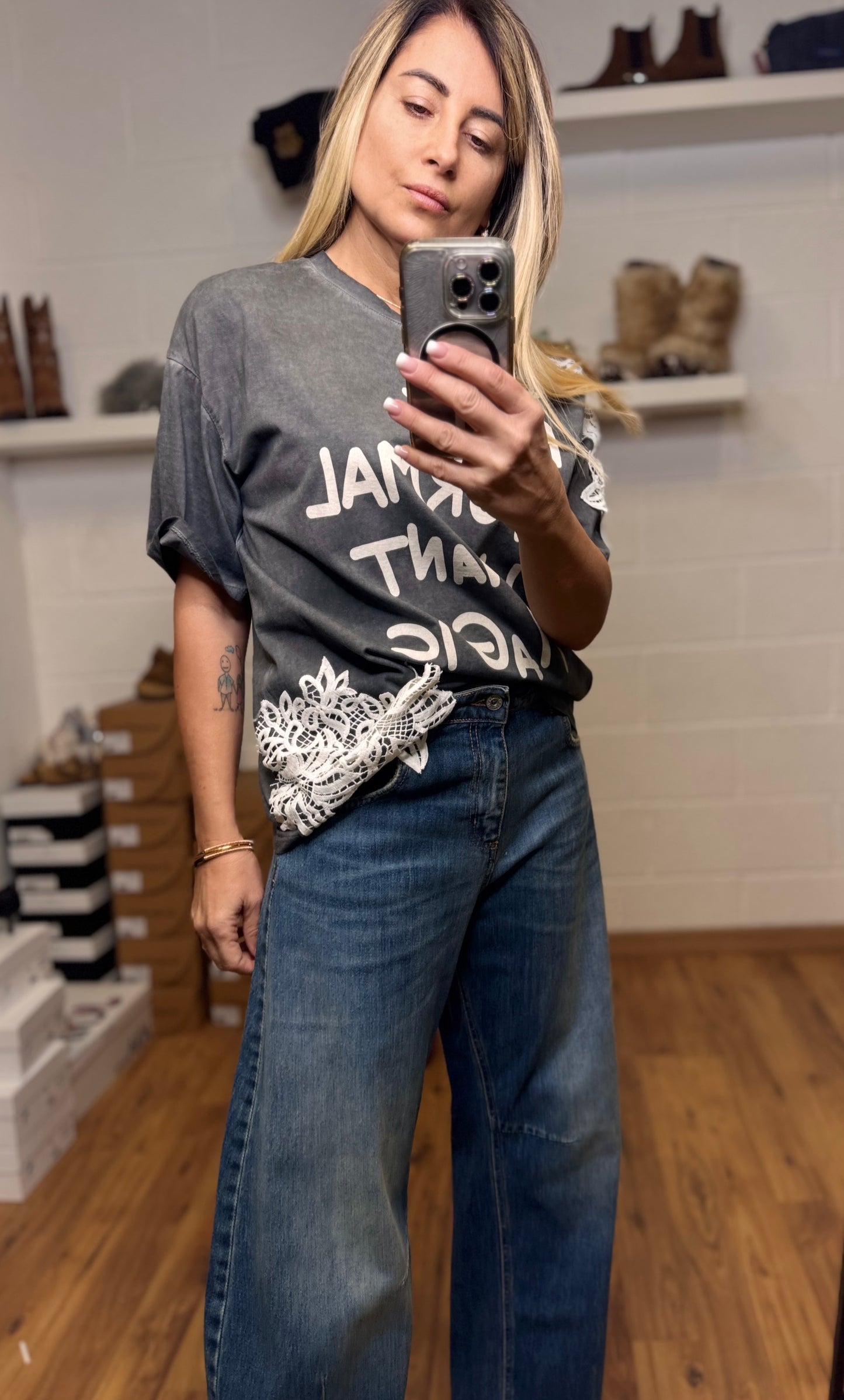 Dixie. T-shirt griglia con pizzo