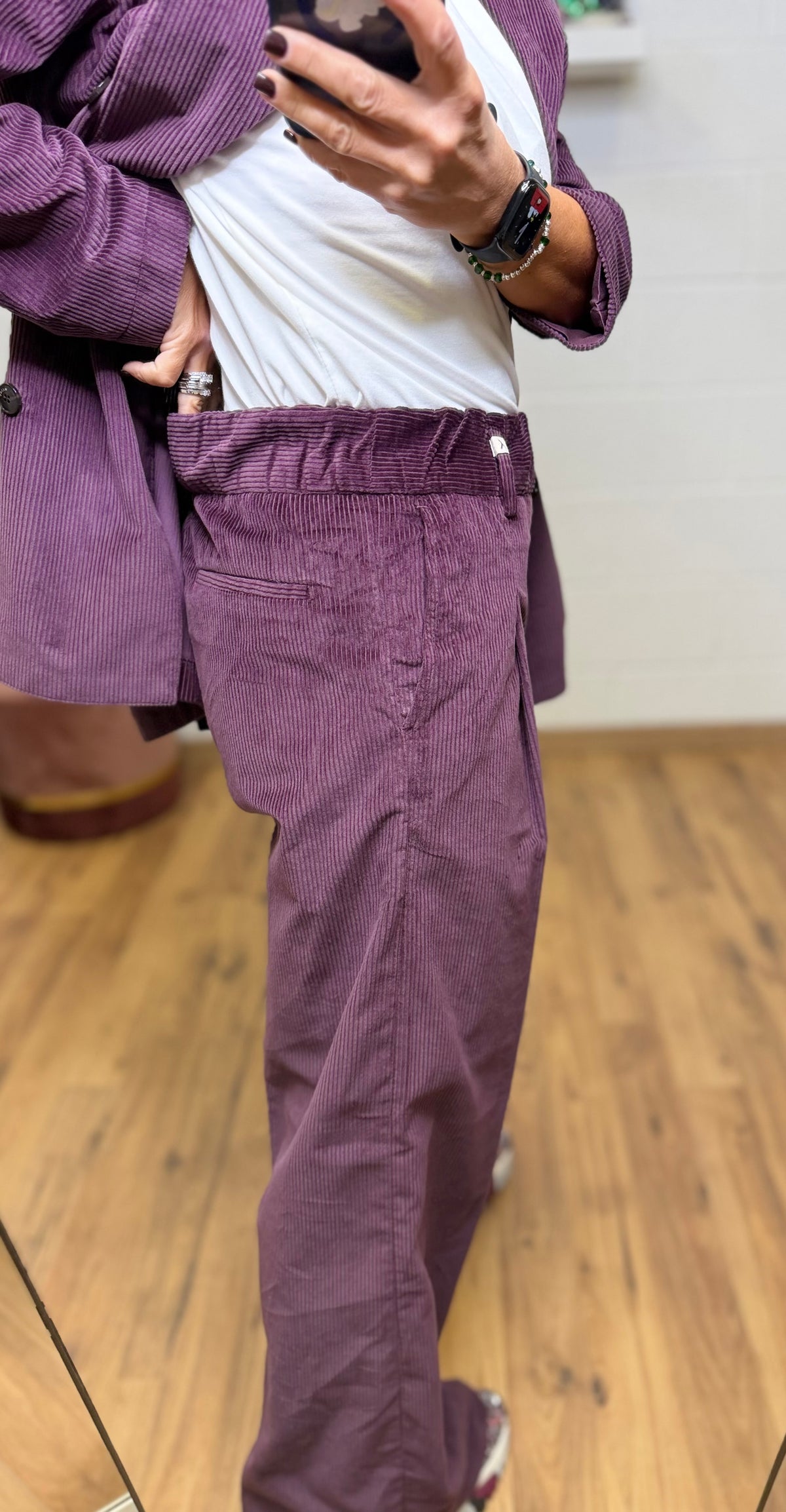 Myths. Pantalone palazzo in velluto millerighe burgundy