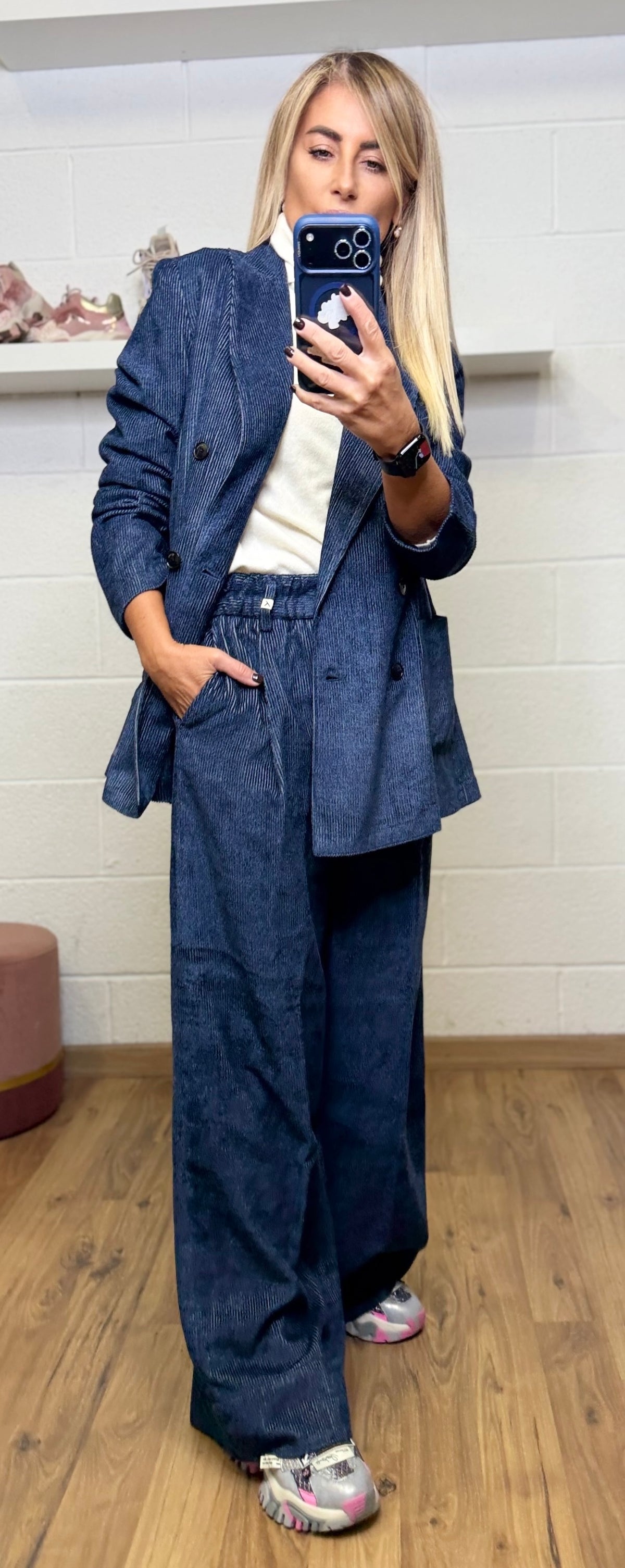 Myths. Blazer Doppiopetto Millerighe Effetto Denim