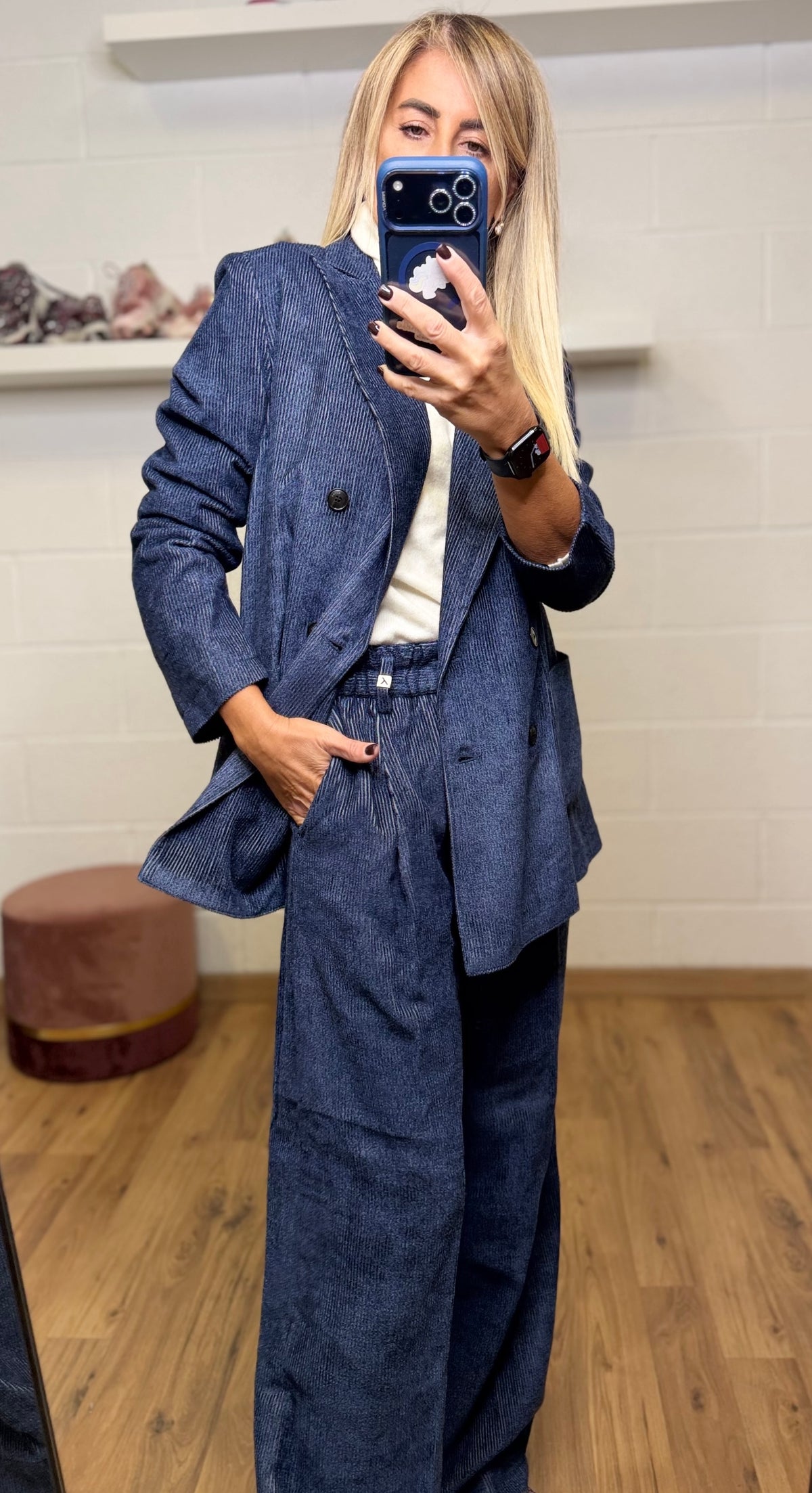 Myths. Blazer Doppiopetto Millerighe Effetto Denim