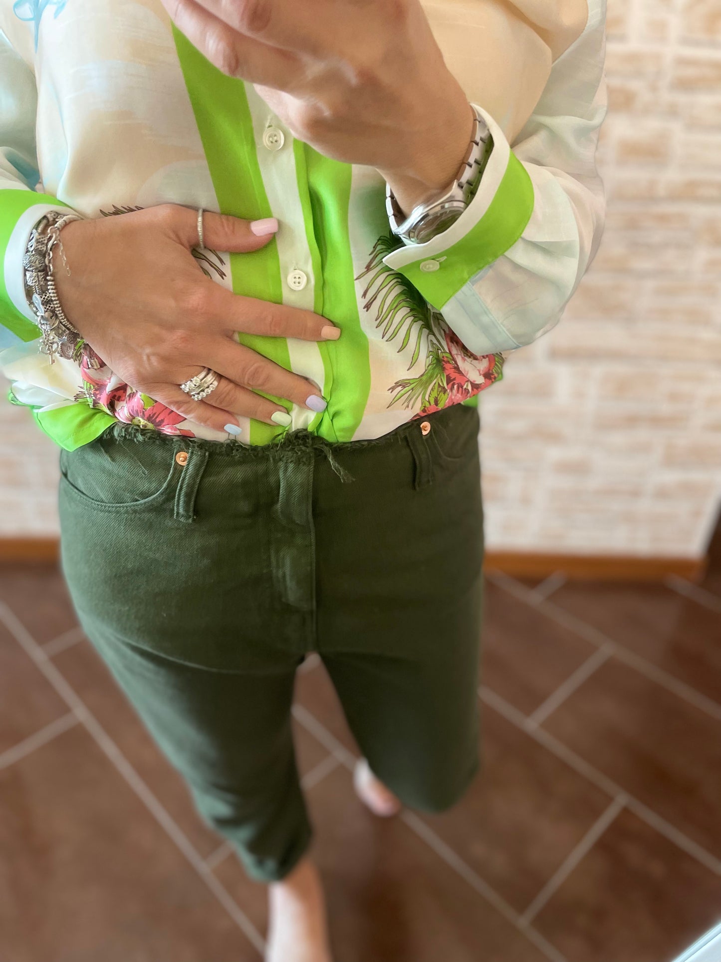 Semicouture. Jeans verde vita regolare.